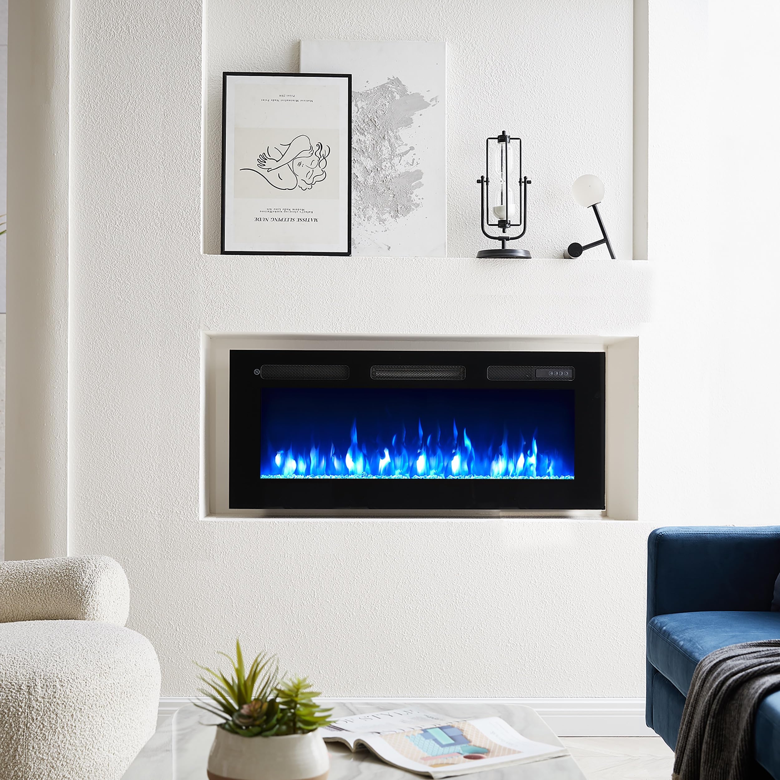BALDERIA Leif 40 - Chimenea eléctrica empotrable, de Pared o de pie con LED