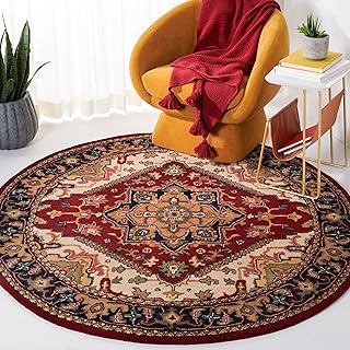 14 Living Room Carpet Ideas for Warm Comfortable Everyday Style 74 SAFAVIEH Heritage Collection Area Rug - 8' Round, Red, Handmade Traditio...