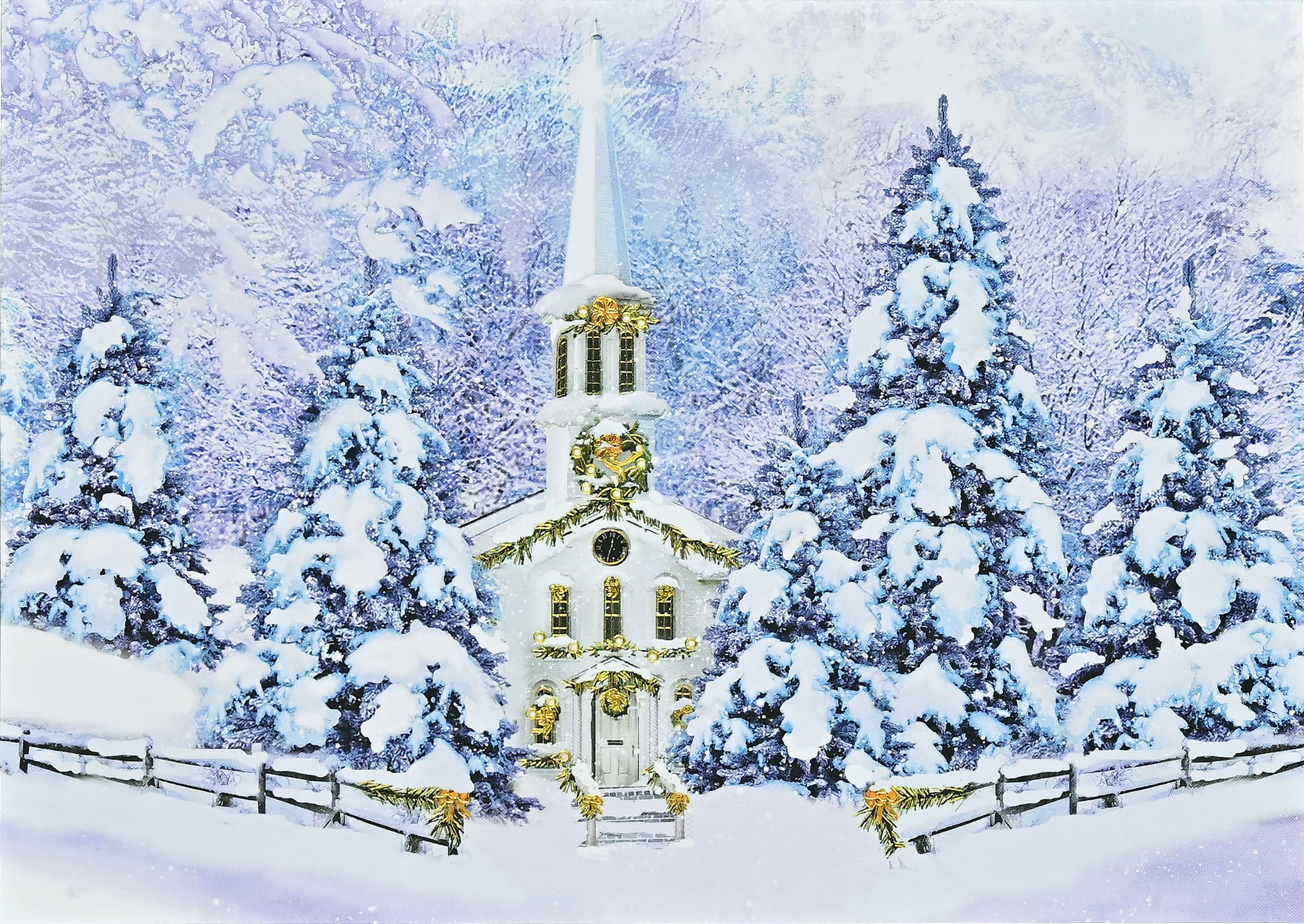 Winter Sanctuary Deluxe Boxed Holiday Cards (20 cards, 21 self-sealing envelopes), White, Blue, Gold, 7 x 5 inch