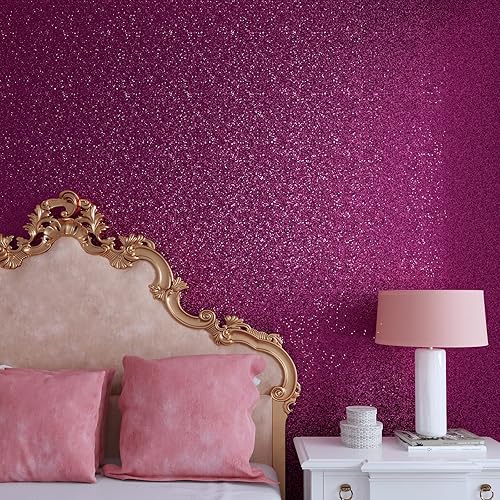 Miniatura 4 de VaryPaper Papel tapiz de purpurina gruesa rosa intenso para pegar y despegar de 15.7 x 78.7 pulgadas, papel de contacto con purpurina rosa,
