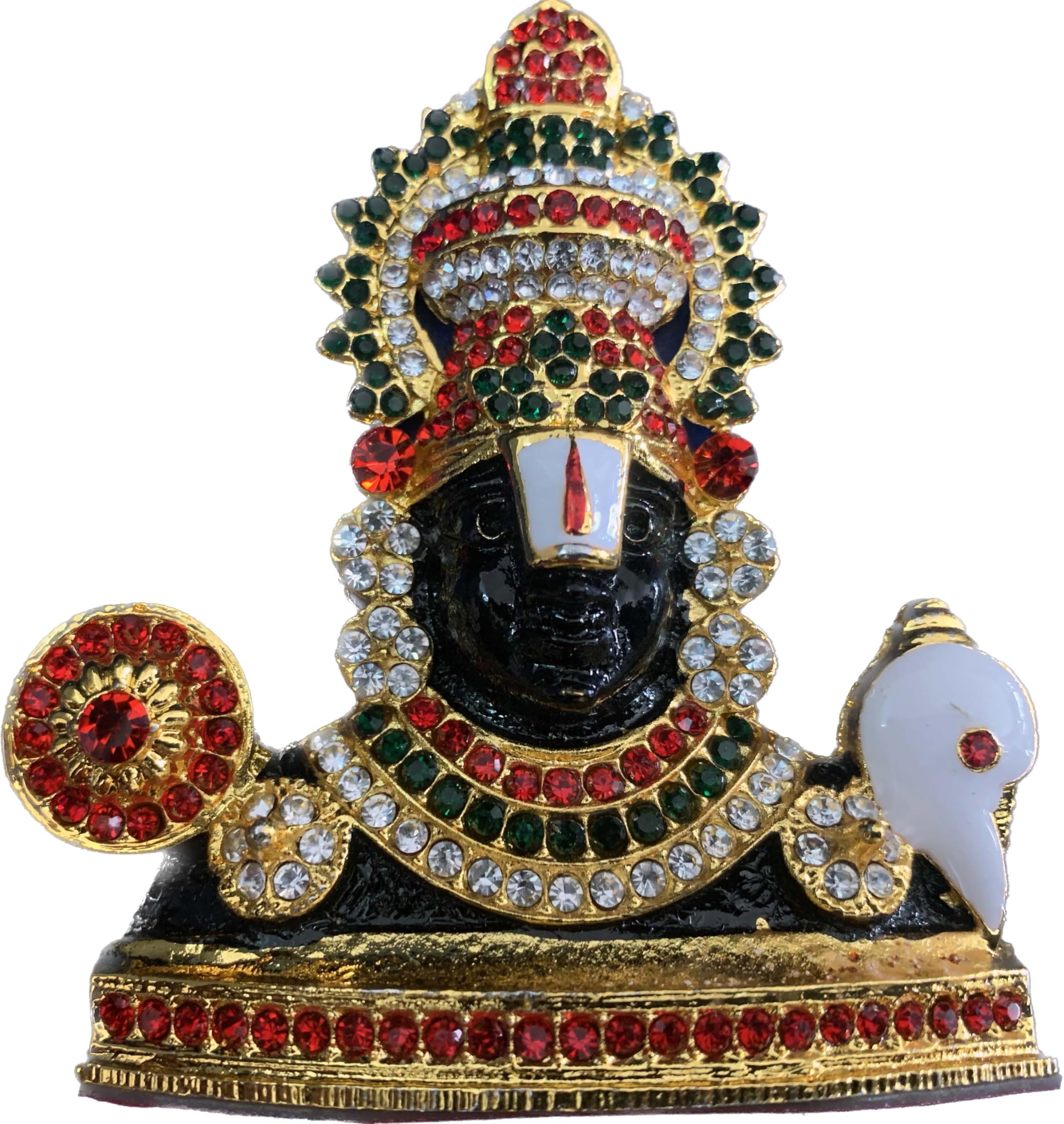 Stone Studded Multi Coloured Lord Venkateswara Statue 3" X 3" inches Tirupati Balaji Idol for Car Dashboard Gift Temple Pooja Spiritual - 8 cm