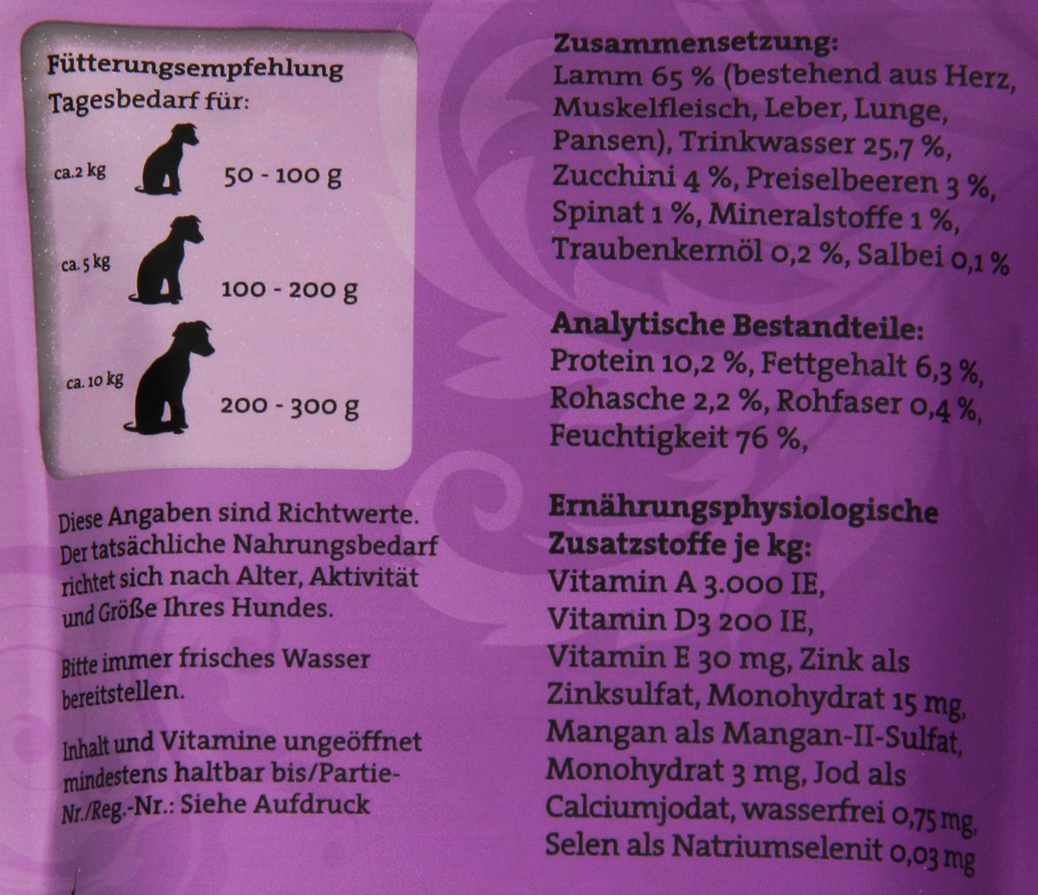 dogz finefood Hundefutter nass - N° 10 Lamm - Feinkost Nassfutter für Hunde & Welpen - getreidefrei & zuckerfrei - hoher Fleischanteil, 12 x 100 g Beutel