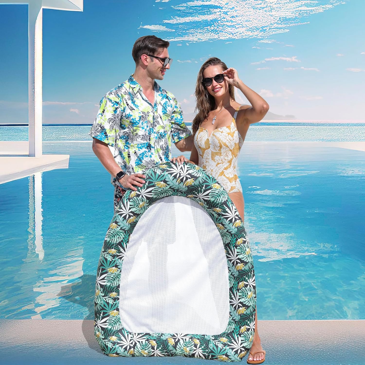 Inflatable Pool Float for Adults, Fabric Covered Float Hammock, Pool Chair Float Lounger for Pool Floating,Blow Up Rafts Swimming Pool for Lake, Beach Floaties