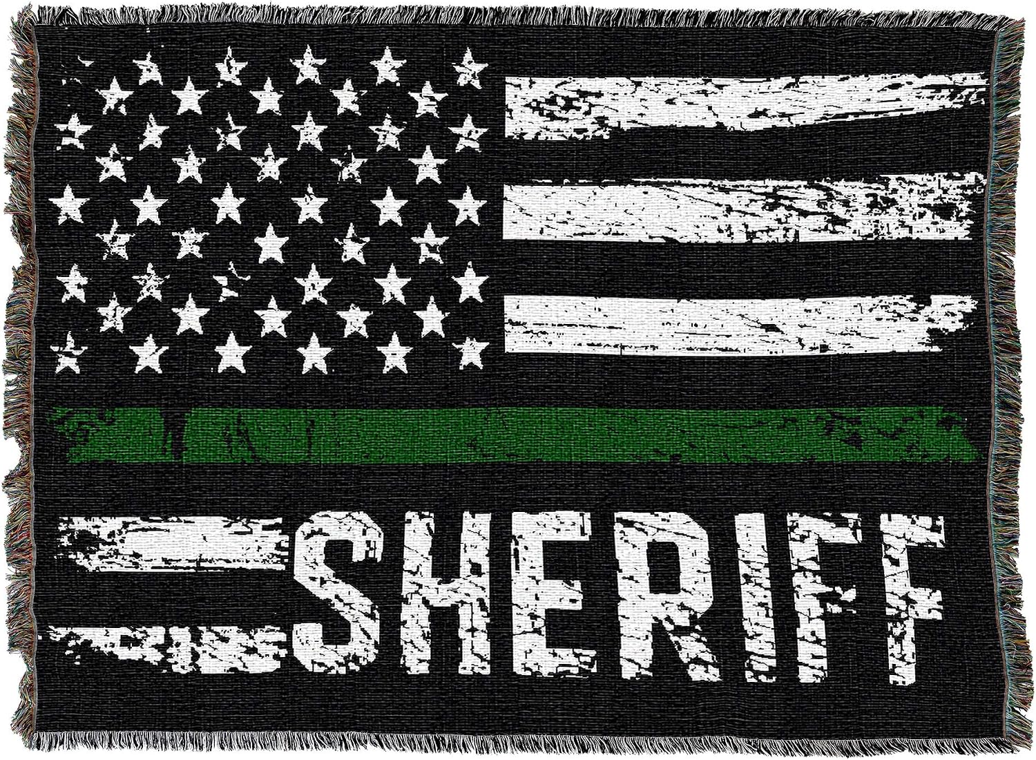 Pure Country Weavers Police Department - Sheriff Green Thin Line American Flag Blanket - Gift Tapestry Throw Woven from Cotton - Made in the USA (72x54)