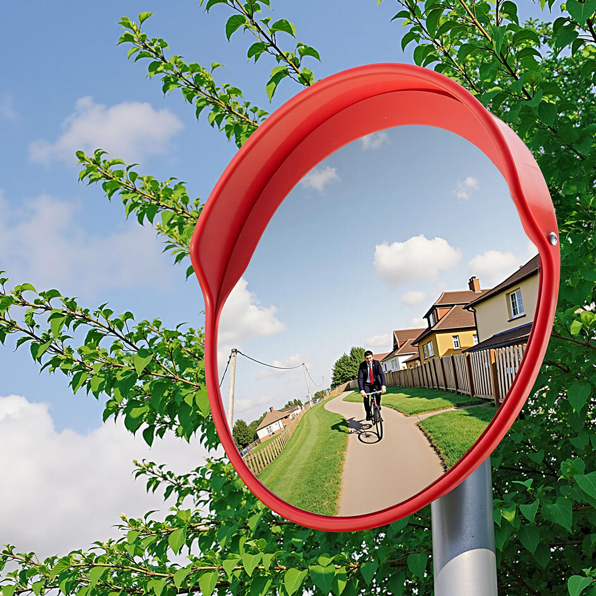 Wiltec Miroir rond de circulation convexe 80cm Champ de vision de 160° Couvercle de protection Sécurité routière Outdoor Indoor Résistant Matériel de montage inclus