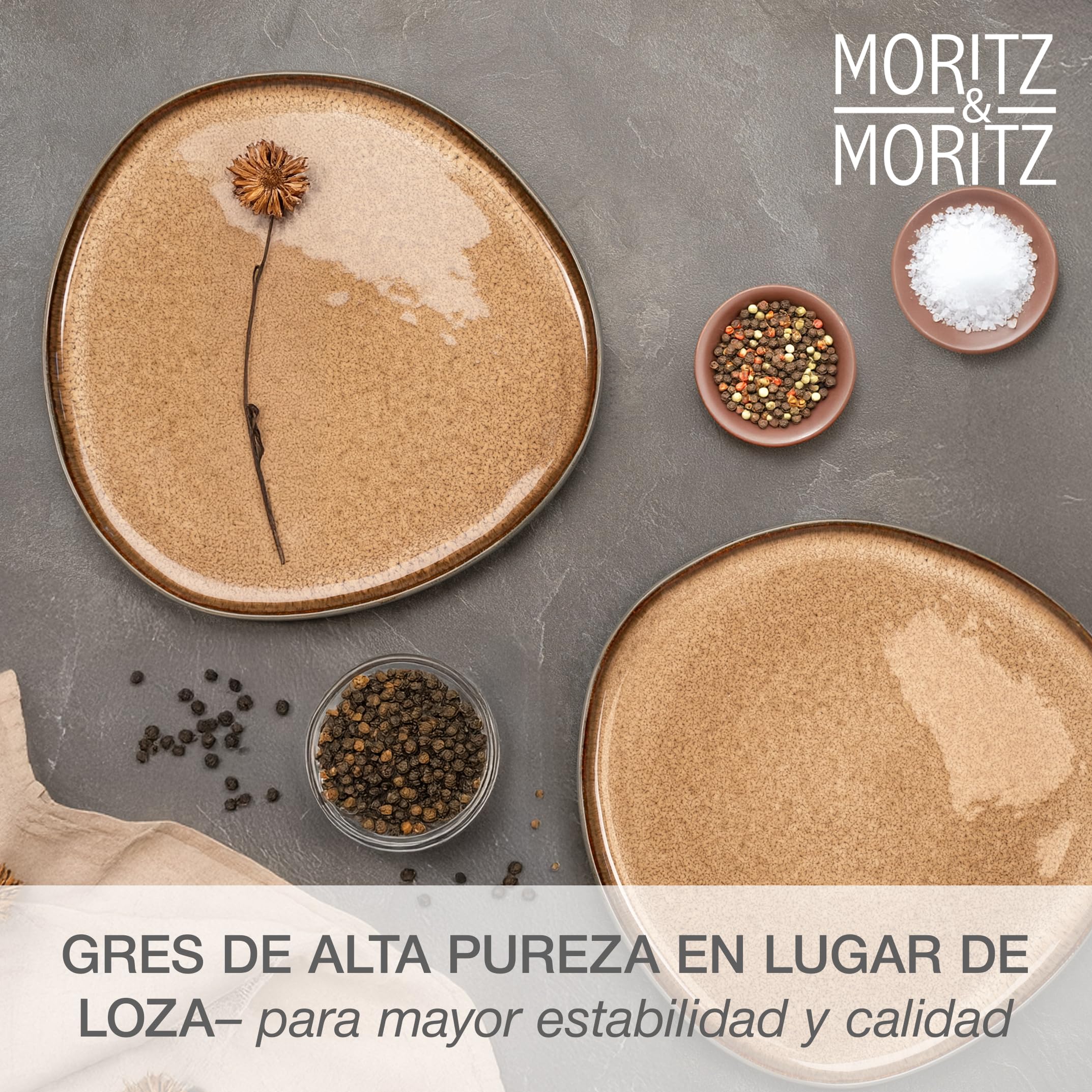 Moritz & Moritz Juego de platos orgánicos, 2 platos grandes de gres de alta calidad, modernos y atemporales, aptos para microondas y lavavajillas, perfectos para ensaladas, carne a la parrilla