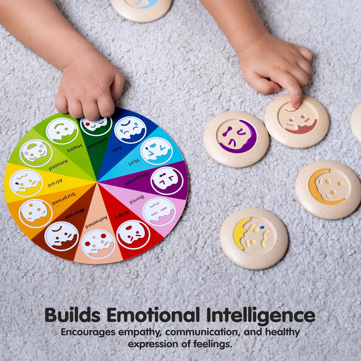 PlanToys® My Mood Memo Wooden Montessori Emotional Recognition and Matching Toy | Social Awareness, Memory Building and Visual Learning Activity | Eco Friendly Educational Feelings Set
