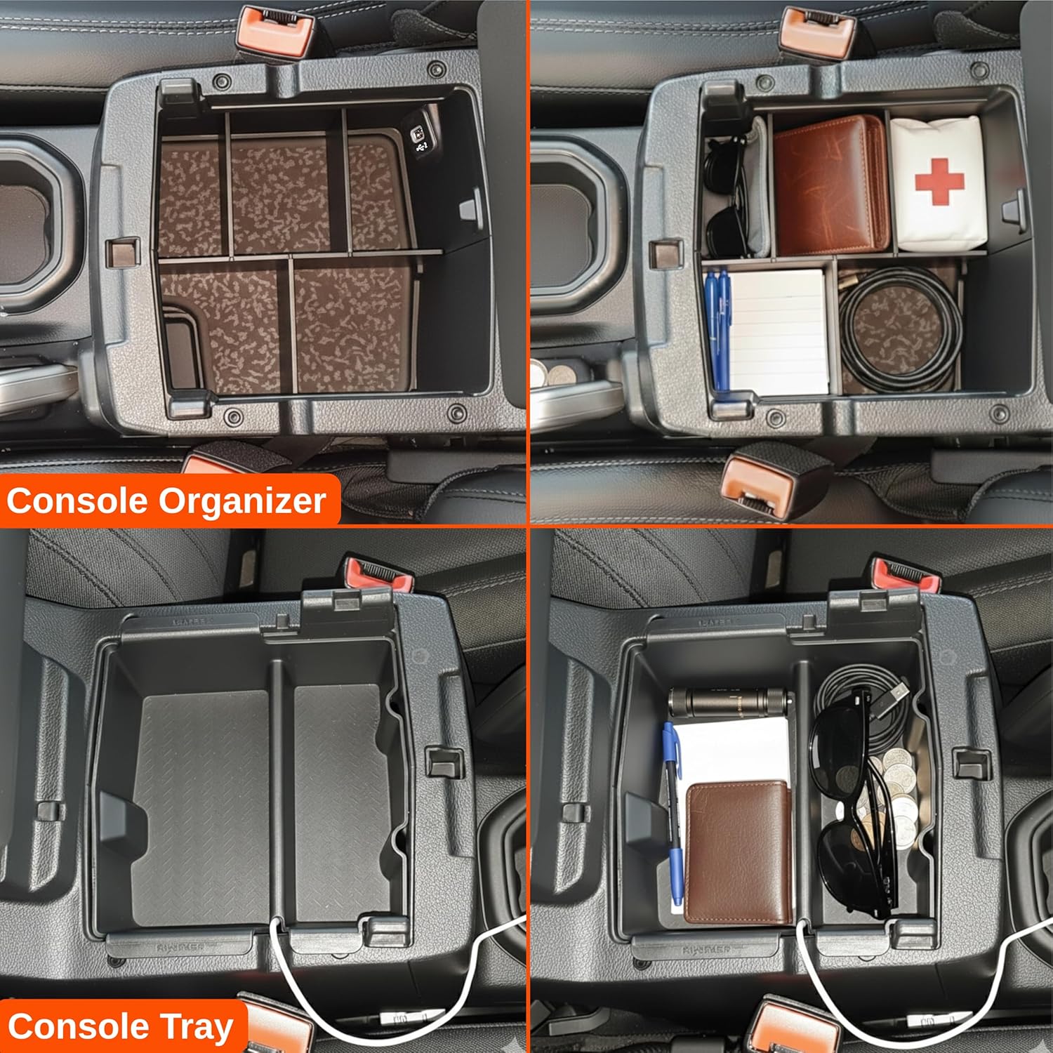 Vehicle OCD - Center Console Divider and Tray Organizer for Jeep Wrangler JL/JLU (2018-2025) & Gladiator JT Truck (2020-2025) - Made in USA - SLX503 - NOT for Models with Optional Front Trail Camera