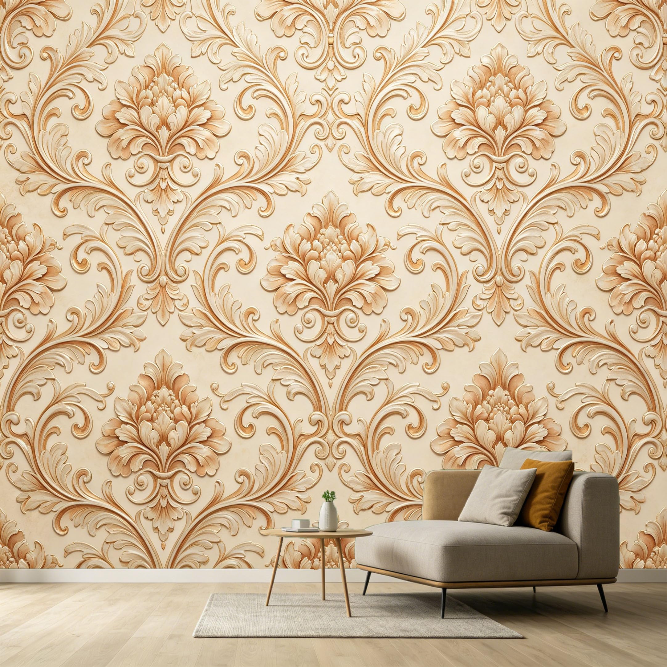 Custom Size Wall Murals Neoclassical Vintage Damask Pattern Textured Relief 3D Effect SelfAdhesive Wall Fabric Removable Large Wallpaper for Photo Living Room