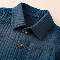 Vista 7 de Conjunto de ropa para bebés varones, camisas abotonadas para niños pequeños e infantes + pantalones cortos de gasa de algodón, conjunto de verano