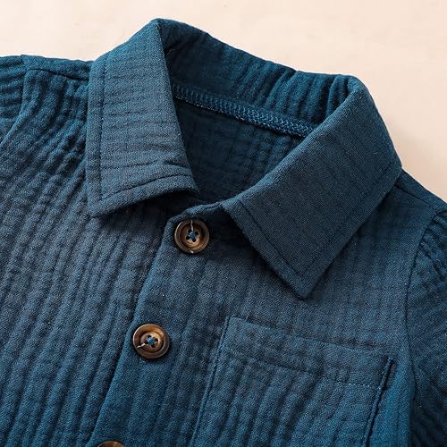 Miniatura 7 de Conjunto de ropa para bebés varones, camisas abotonadas para niños pequeños e infantes + pantalones cortos de gasa de algodón, conjunto de verano de