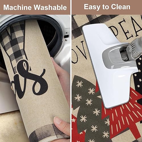 Miniatura 7 de ASPMIZ Juego de 2 alfombras y tapetes de cocina de Feliz Navidad, tapetes de cocina vintage a cuadros de búfalo para piso, 2 piezas, alfombras de