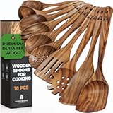 Wooden Spoons for Cooking, 10 Pcs Wooden Cooking Utensils Set – Wooden Utensil Set for Nonstick Pans & Cookware – Teak Wood - Sturdy, Lightweight & Heat Resistant