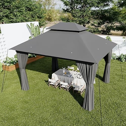Miniatura 4 de AOXUN Gazebo para exteriores para patio de 10 x 12 pulgadas, toldo con marco de metal con techo doble, tienda de campaña resistente y refugio con