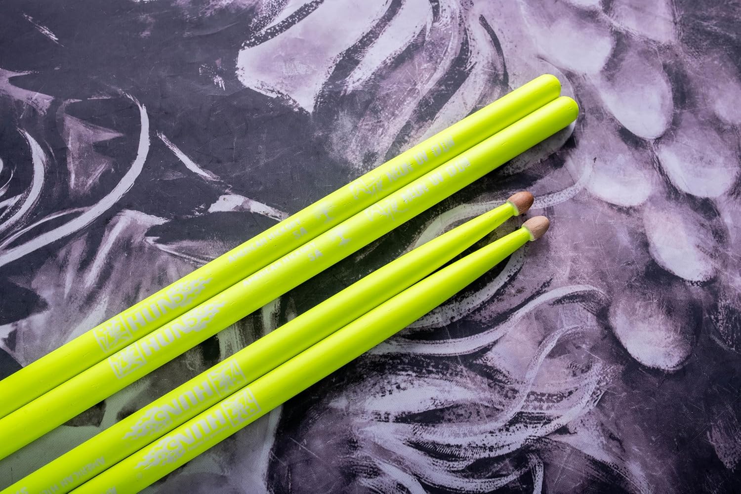 Yello Color Neon UV Glow Drumsticks 5A - 3 Pairs (6 Sticks),Hickory Wood, Weight and Pitch Matched for Balanced Feel,Glows Under Black Light for Stage Performance