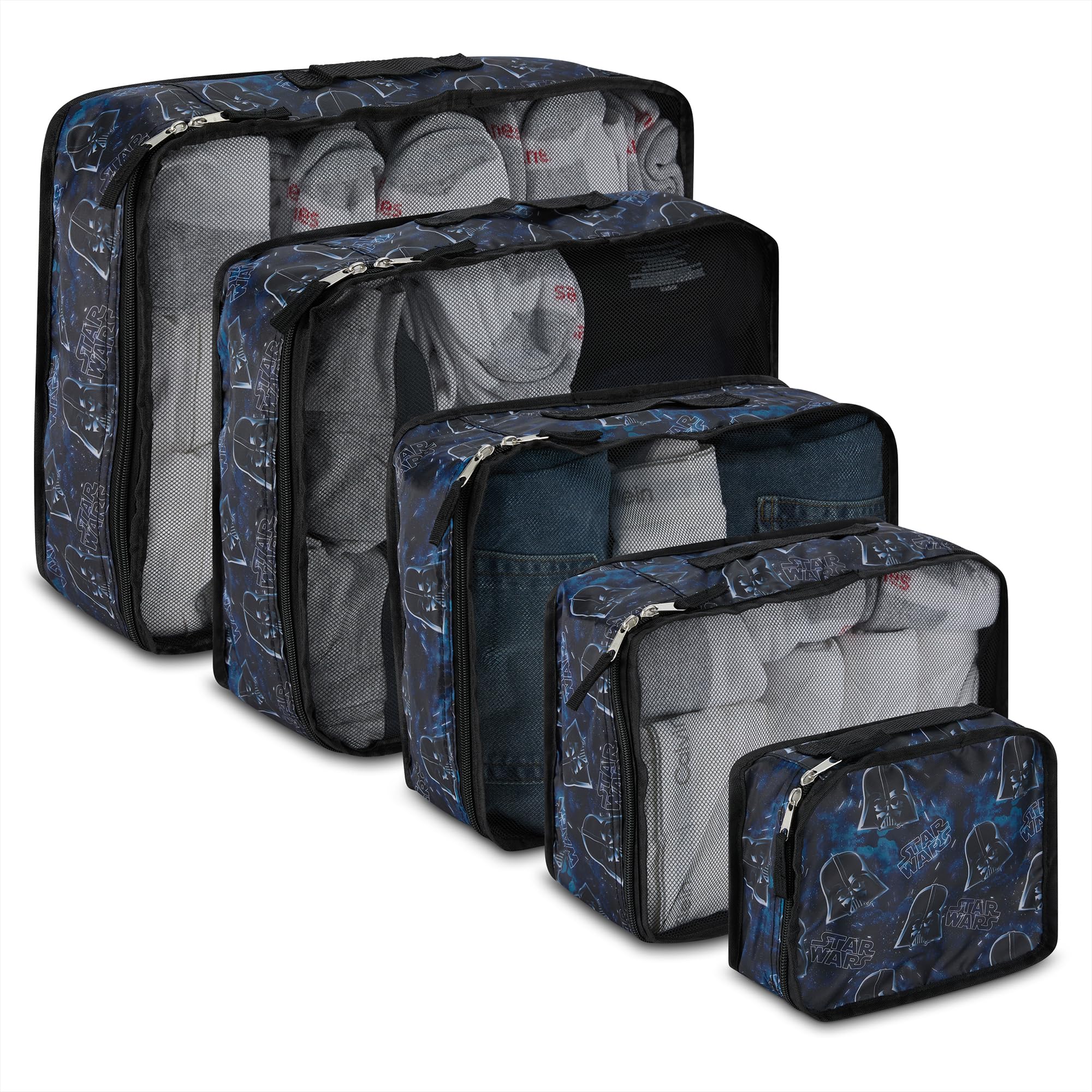 Star Wars Packing Cubes Set - Darth Vader, Storm Trooper, Yoda, Chewbacca - 5 Piece Travel Luggage Organizer for Kids Teens Adults - Disney Suitcase