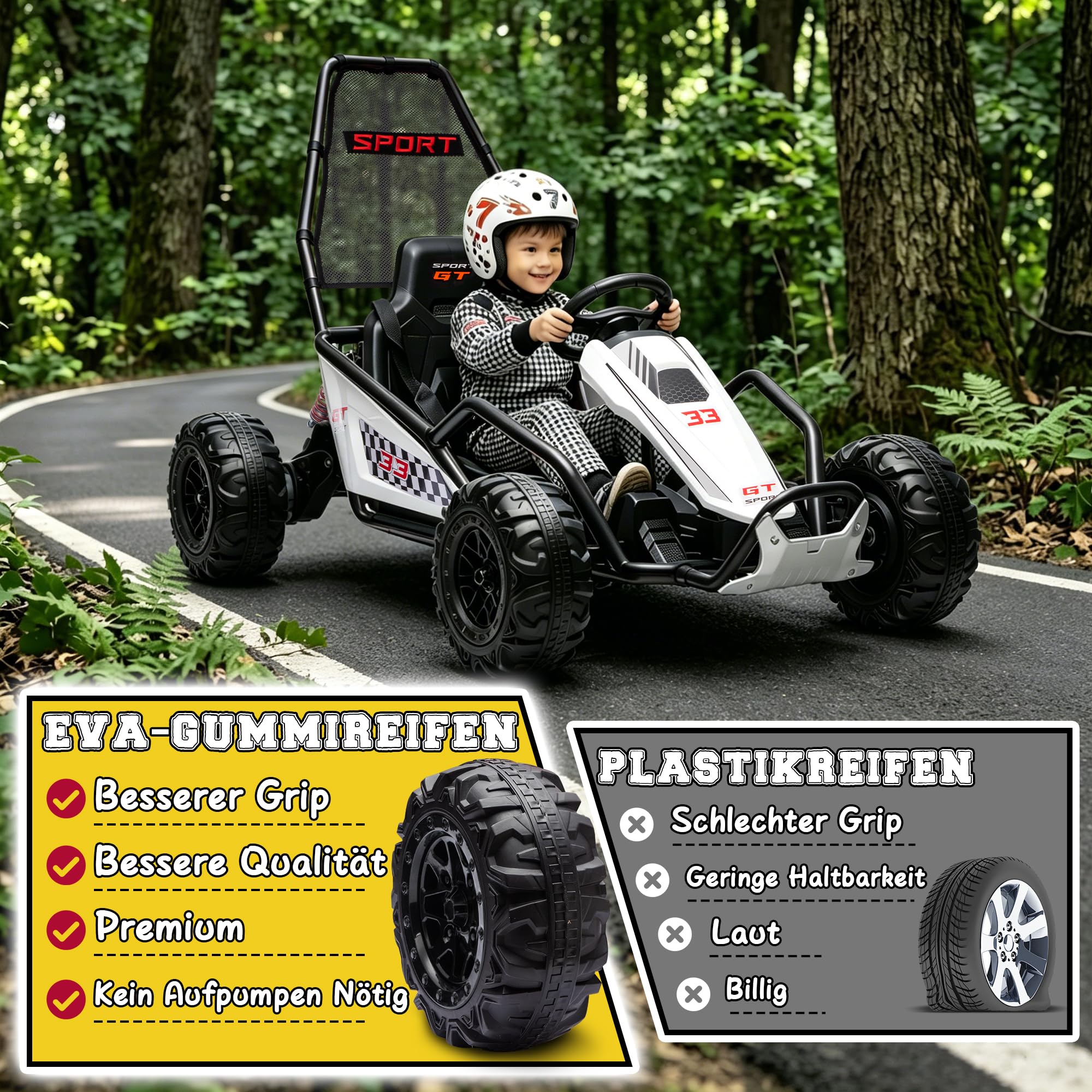 24V Kinder Elektro Gokart, Schwarz