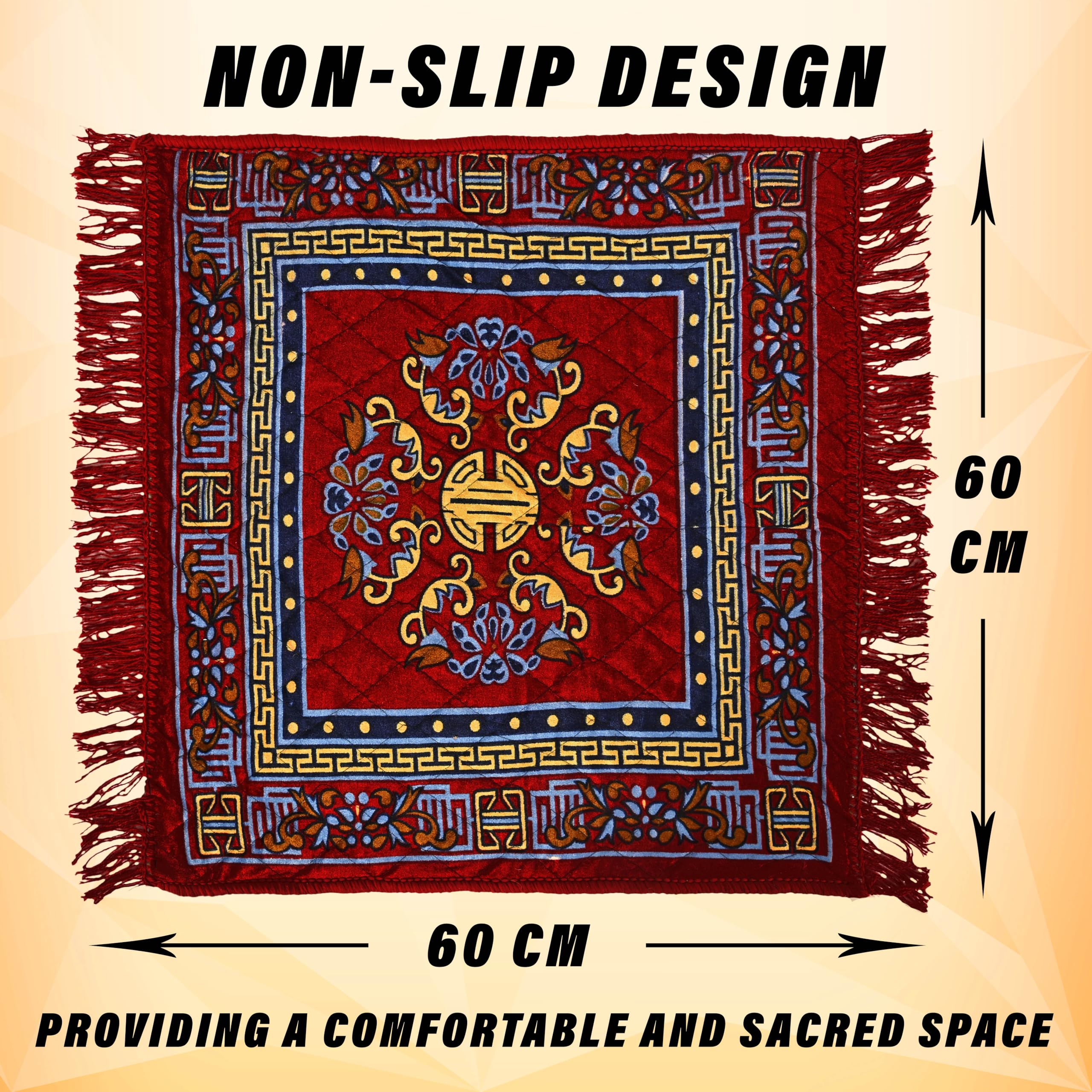 Kuber Industries (Set of 4) Traditional Asana for Puja - Soft Velvet Aasan for Pooja | Prayer | Sitting | Meditation - Small Carpet Mat Rug for Floor - (Red & Maroon Color) 1