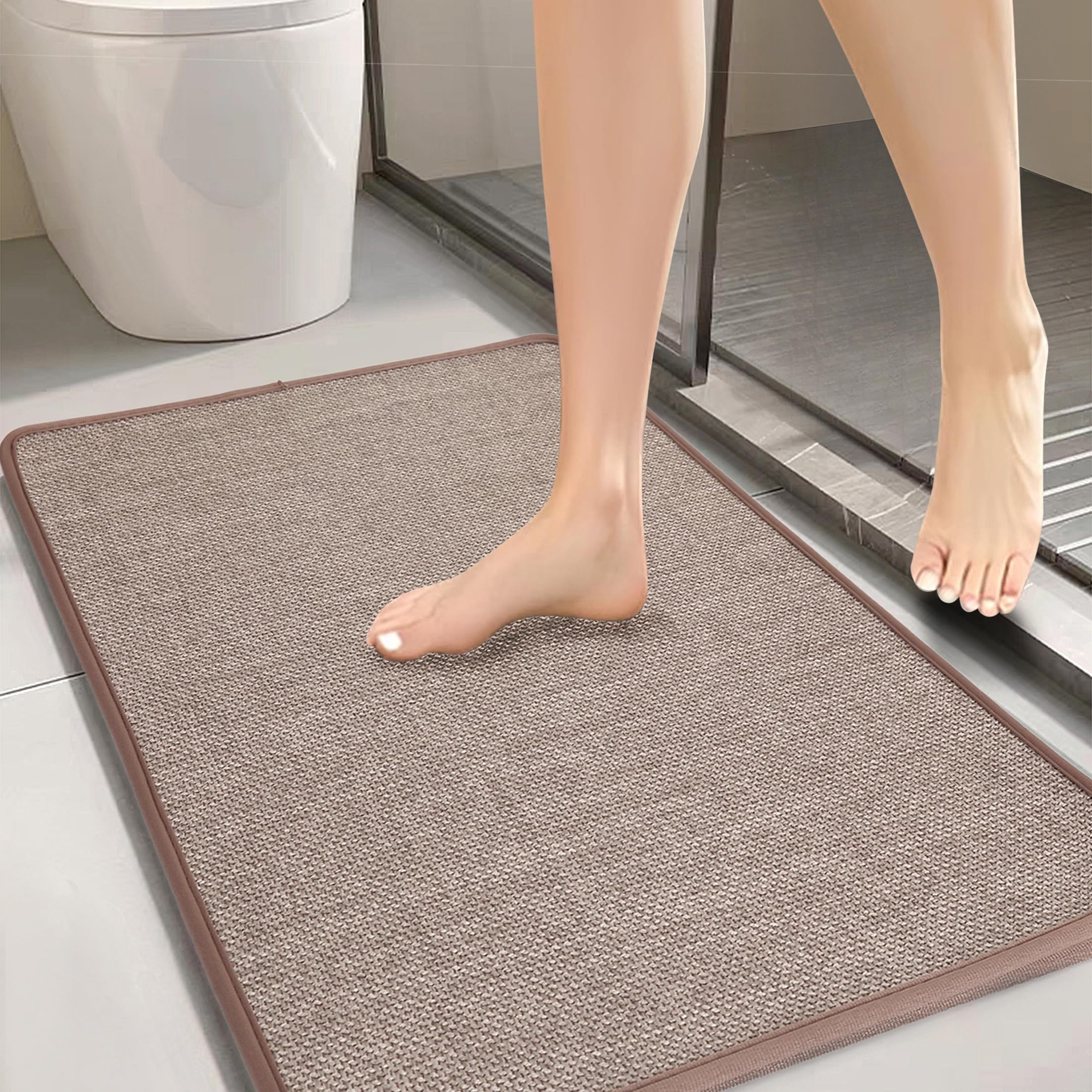 Bathroom Rugs, Bath Mats for Bathroom Non Slip Washable, Quick Dry, Water Absorbing, Fits Under Door, Ultra Thin, Rubber Backing, Low Pile, Cozy Cloth
