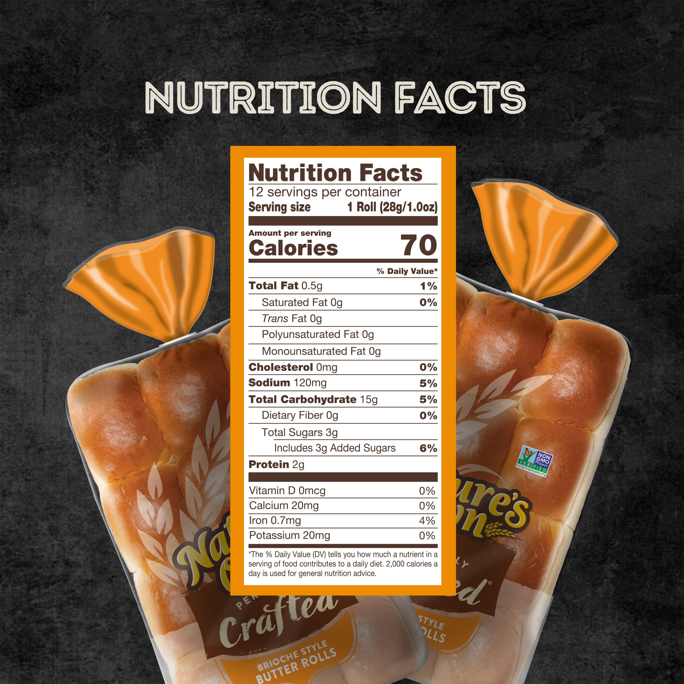 Natures Own Perfectly Crafted Brioche Style Butter Rolls Non-GMO Dinner Rolls 12 Count — view 2