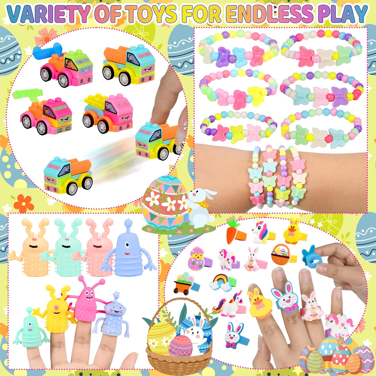 360 Pcs Easter Prefilled Egg Set,120 Plastic Eggs with 240 Mini Toys & Stickers Easter Hunt Basket Stuffers, Party Favors for Kids Classroom Prize Supplies,Gift for Girls and Boys