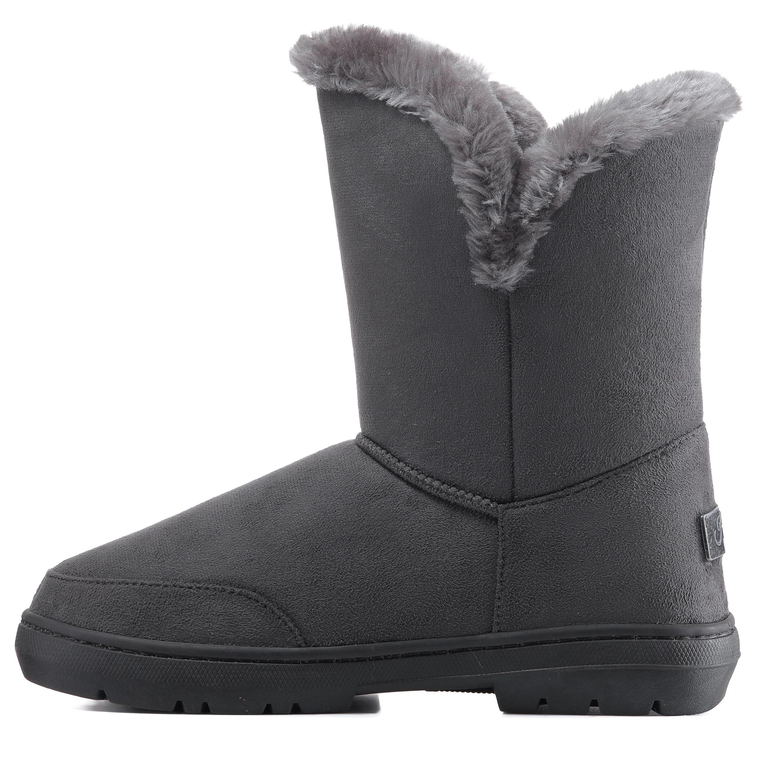 Holly Womens Twin Button Fully Fur Lined Waterproof Winter Snow Boots , Grey, 4 UK