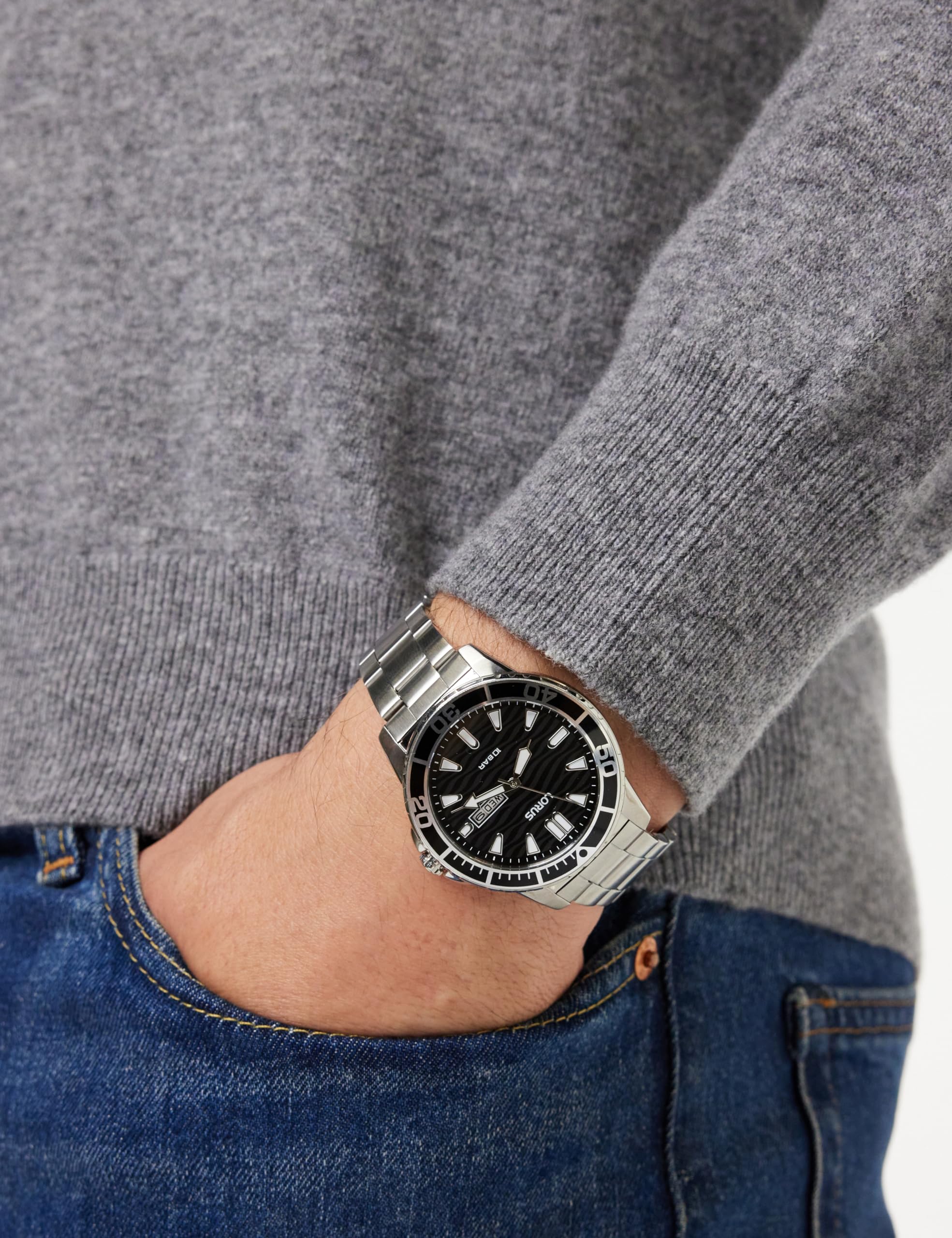 Lorus Herren Analog Quarz Uhr mit Metall Armband RH355AX9, Schwarz