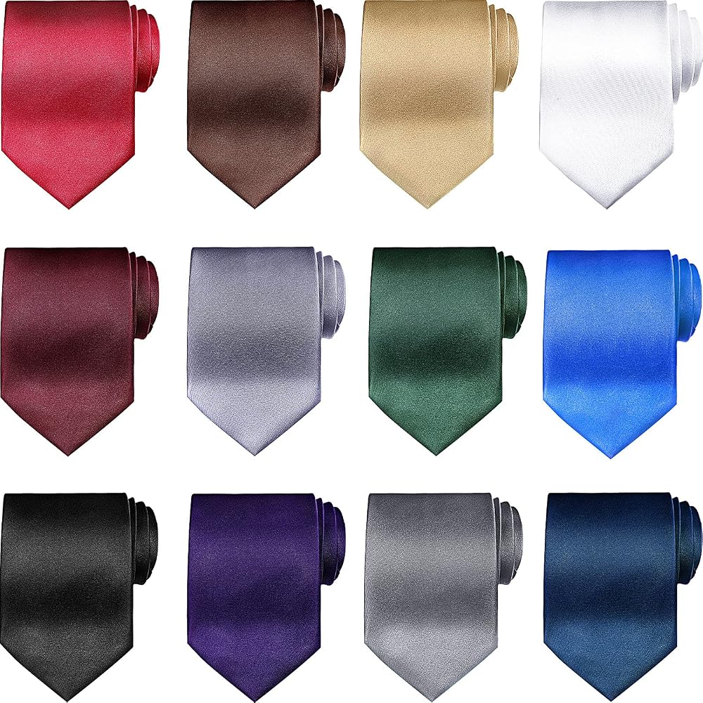 6/12/24 Pcs Men Ties Set Solid Satin Pure Color Business Formal Necktie Tie 57" for Men Occasion Wedding
