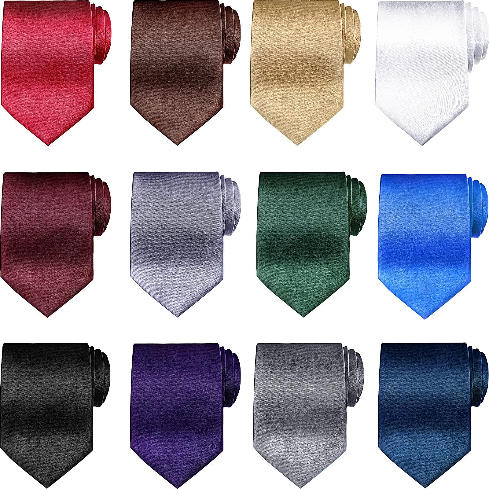 6/12/24 Pcs Men Ties Set Solid Satin Pure Color Business Formal Necktie Tie 57" for Men Occasion Wedding
