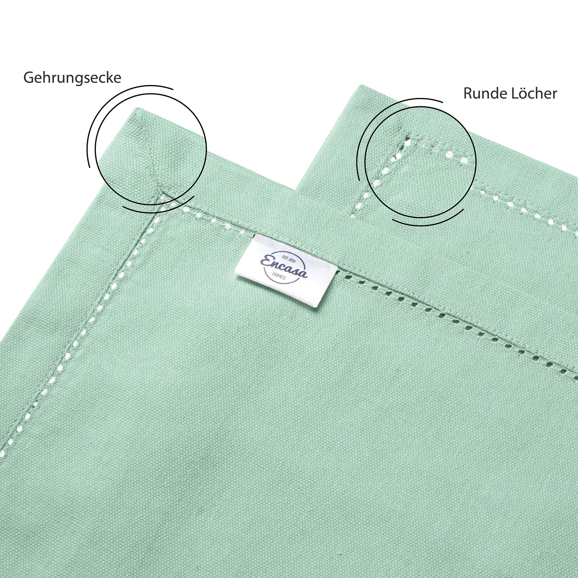 Encasa XO Tischsets Set aus 4 | Reine Baumwolle mit Hohlsaum-Design | Minzgrün | Rechteckige 48x32 cm - Tischuntersetzer | Maschinenwaschbar