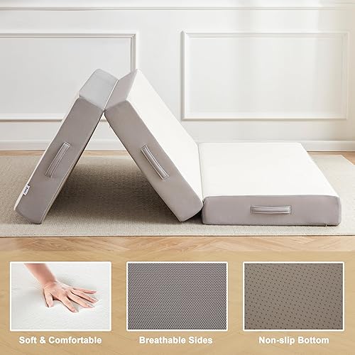 Miniatura 6 de Colchón Plegable, Colchón Tri-plegable de Espuma Viscoelástica de 6 Pulgadas con Funda de Tela de Fibra de Bambú Transpirable y Lavable, Cama de