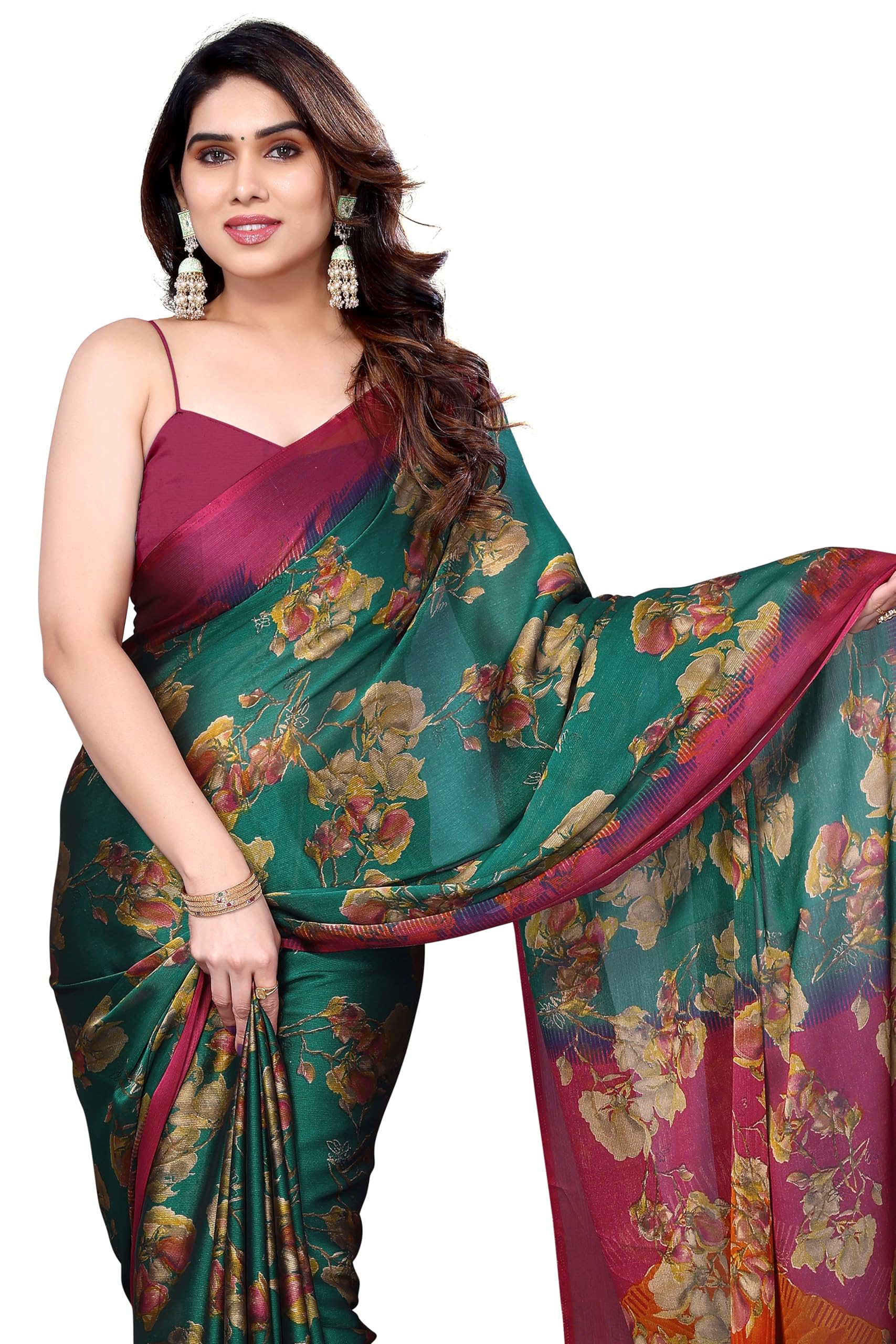 MIRCHI FASHION Women's Stylish Ethnic Chiffon Leheriya Printed Saree with Blouse Piece