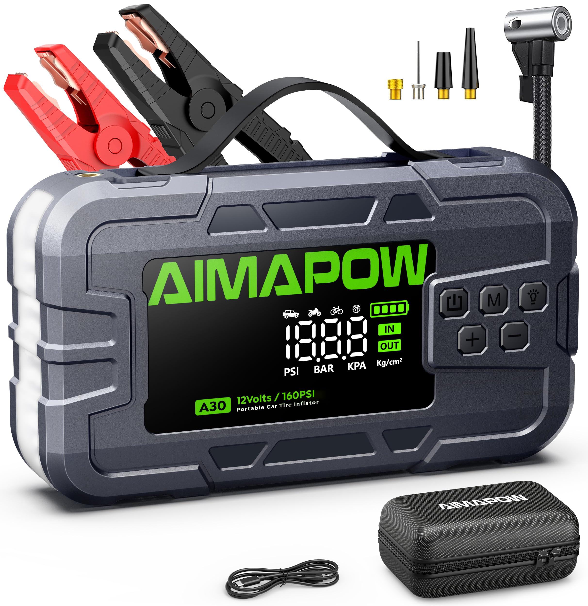 Photo 1 of Car Battery Jump Starter with Air Compressor 8000A 160PSI, Jump Starter Portable (All Gas/12L Diesel), 12V Car Jump Starter with Inflator, Jump Box Quick Charge and 270°LED Light