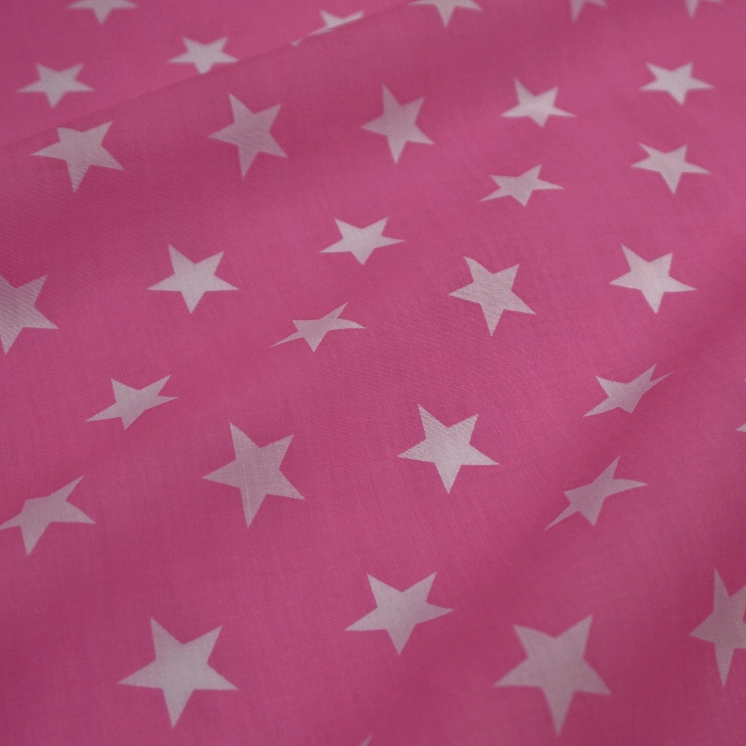 Nortex Mill Pink Bright Candy Polycotton Fabric With White Stars (Per Metre)