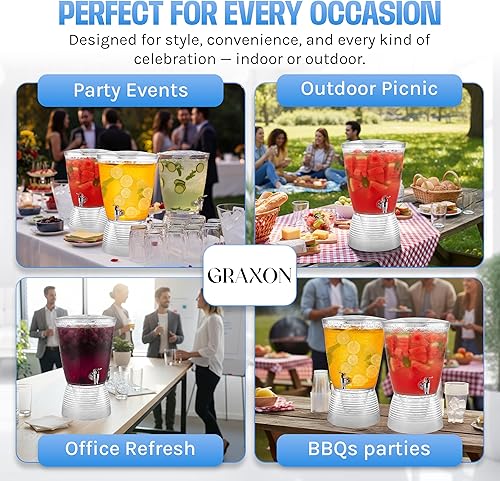 Miniatura 3 de Dispensador de bebidas para fiestas (2.5 galones), dispensador de agua de plástico grande para encimeras, sin ensuciar, fácil de montar y lavar,