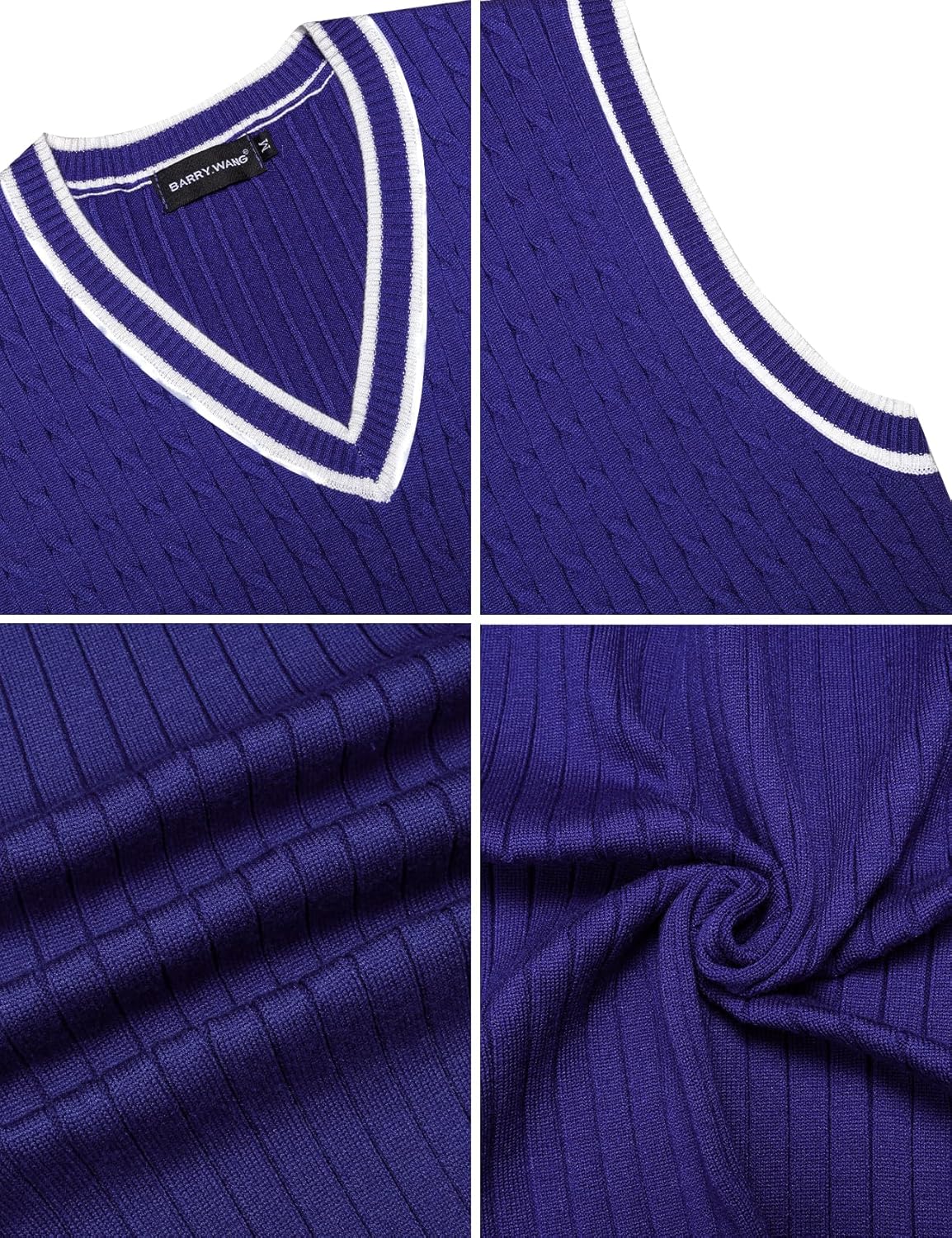 Barry.Wang Men's Sweater Vests Tie Set Silm Fit V-Neck Cable Knit Sleeveless Pullovers Sweaters Tops Waistcoat Casual 4PCS