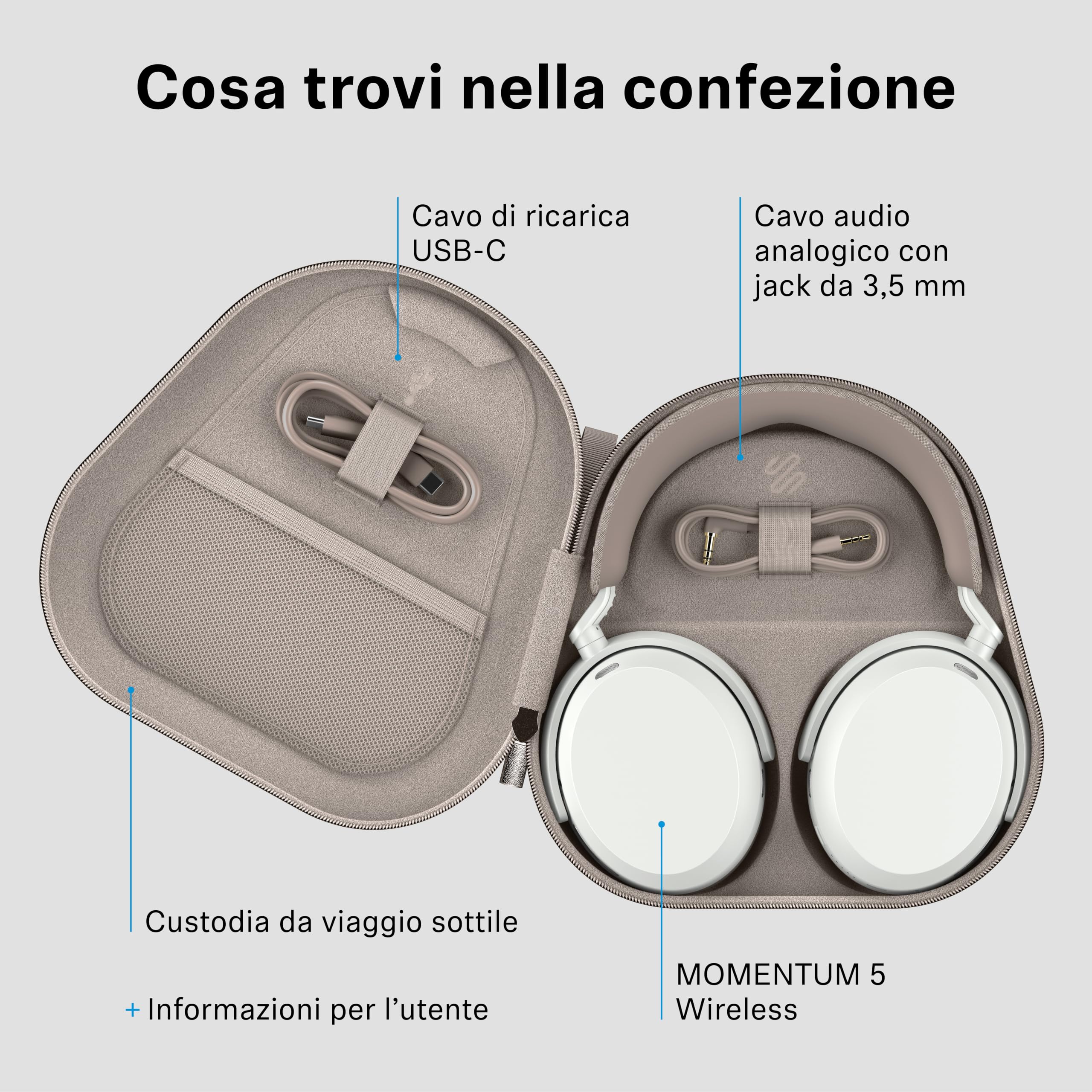 Sennheiser MOMENTUM 5 cuffie over ear cancellazione rumore I Batt. 57h