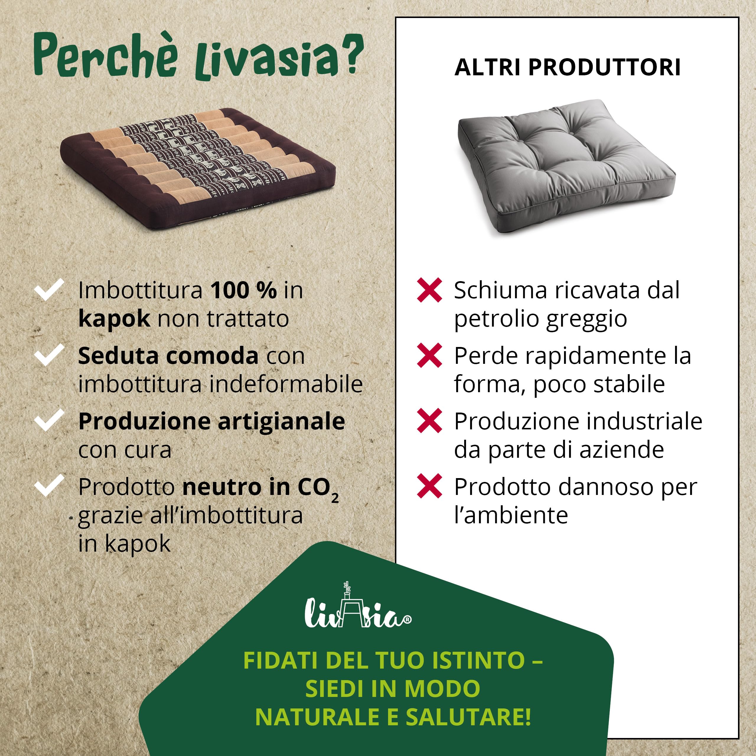 livasia cuscino coprisedia grande - 50x50x6cm - cuscino per pavimento indoor/outdoor, cuscino meditazione yoga, mobili in pallet, cuscino impunturato per sedia e panchina (Marrone/Elefanti)