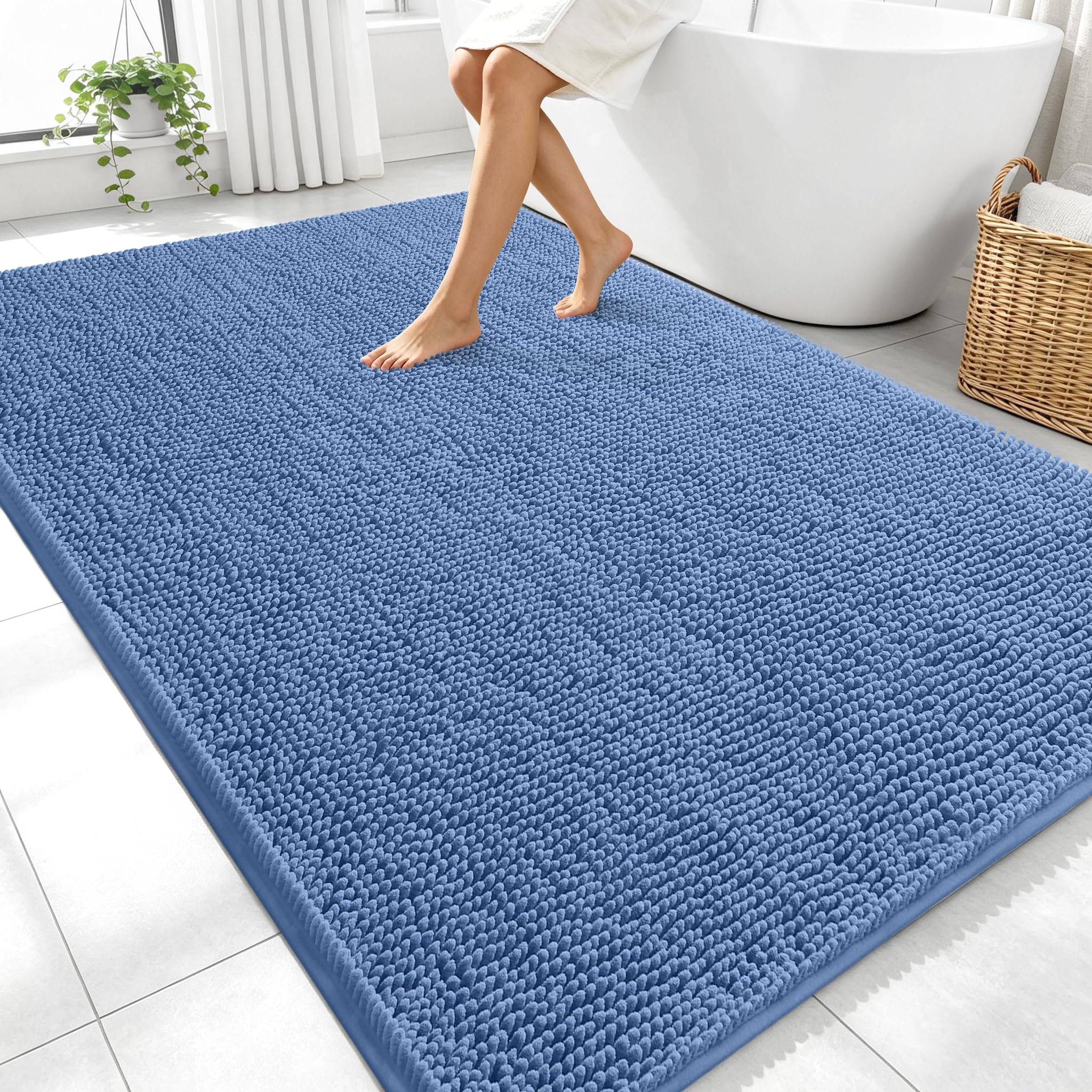 OLANLY Large Bathroom Rugs 70x46, Extra Soft Absorbent Chenille Bath Rugs | Cornflower Blue, Quick-Drying Rubber Backing, Washable Bath Mat for Bathroom Floor, Tub and Shower, Home Decor Accessories