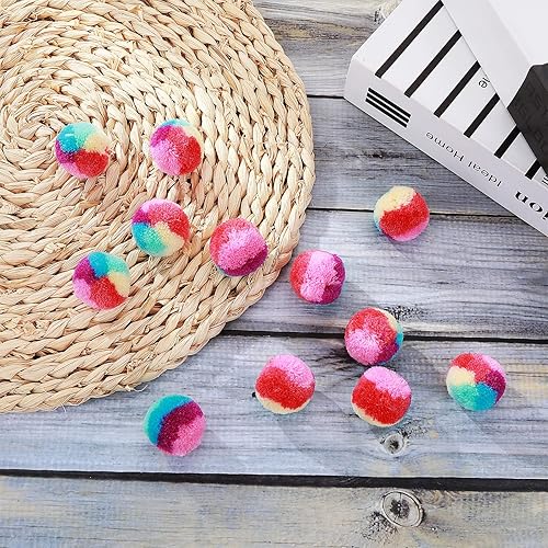 Miniatura 6 de TIESOME Kit de juguetes para gatos arcoíris - 20 bolas suaves con pompones para jugar y hacer ejercicio en interiores