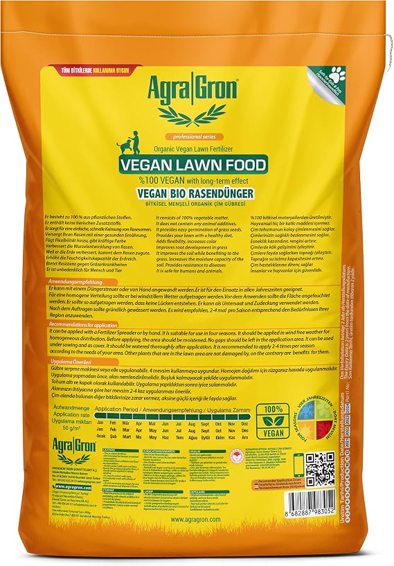 Çim Gübresi 20 kg Vegan Lawn Food%100 Bitkisel Menşeli Çim Gübresi/Doğal Çim Coşturan Gübre Alman Lisanslı