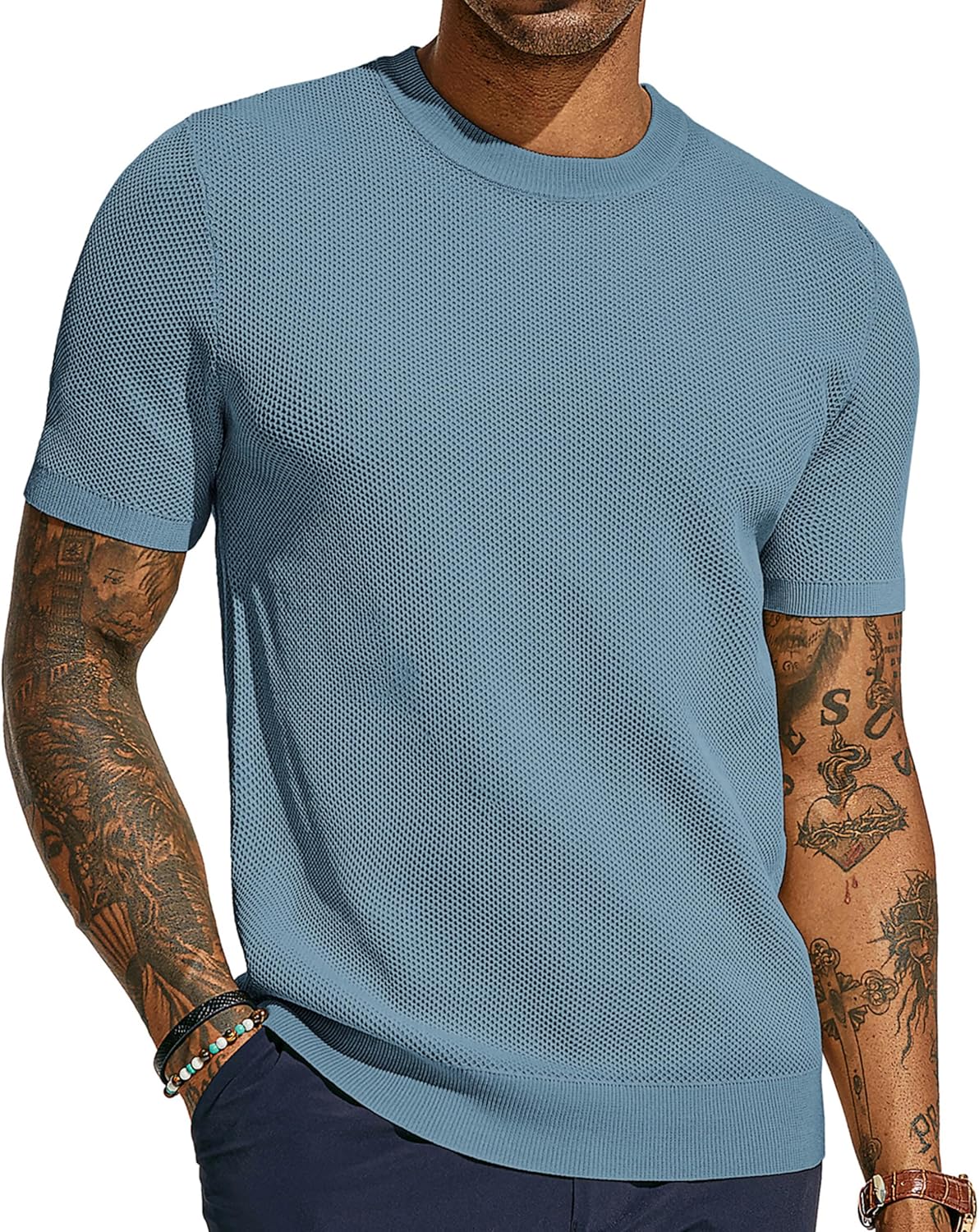 PJ PAUL JONES Mens T-Shirts Crew Neck Waffle Knit Shirt Short Sleeve Tee Shirts Fashion Casual Pullover Tops