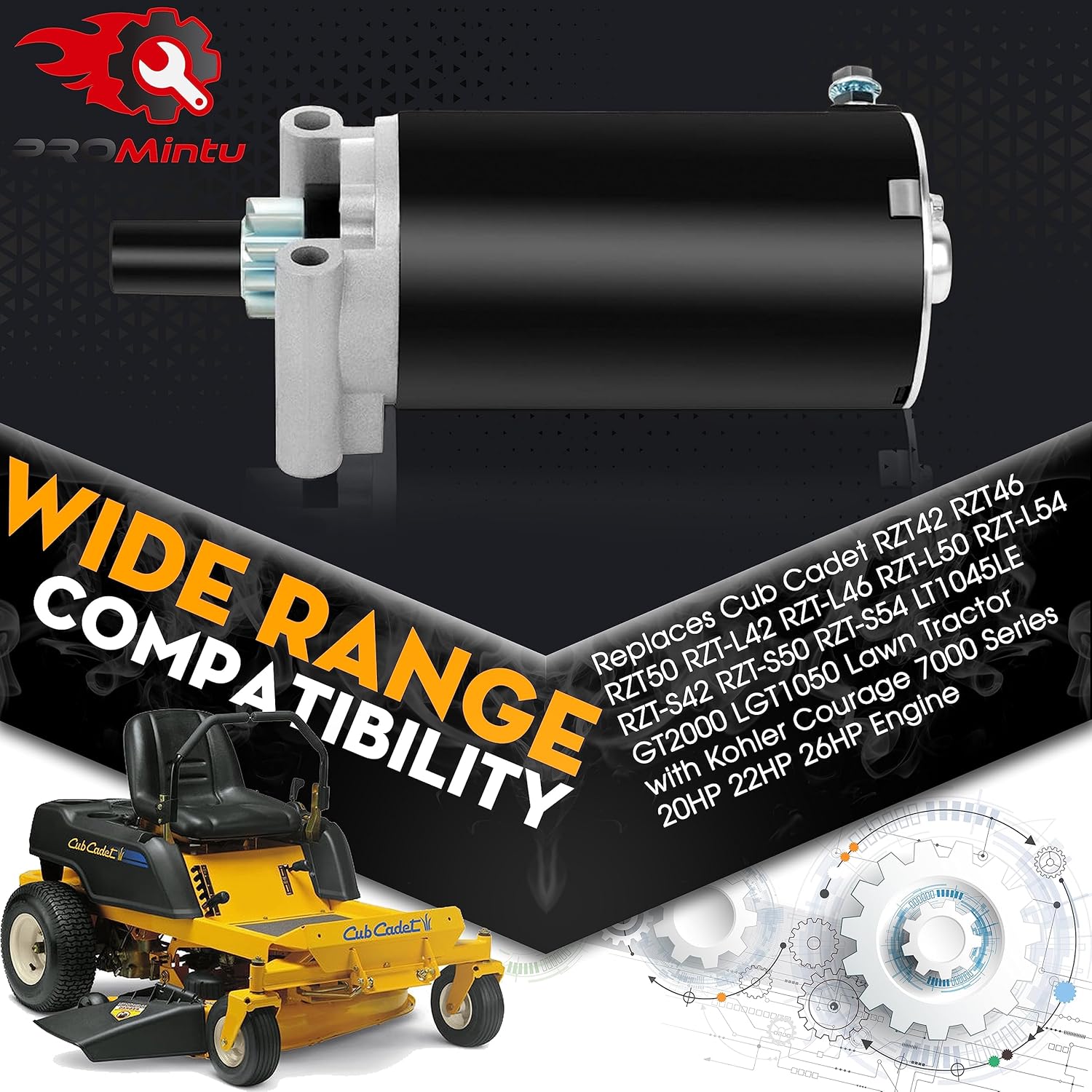 Starter Motor Replaces Cub Cadet RZT42 RZT46 RZT50 RZT-L42 RZT-L46 RZT-L50 RZT-L54 RZT-S42 RZT-S50 RZT-S54 LT1045LE GT2000 LGT1050 Lawn Tractor with Kohler Courage 7000 Series 20HP 22HP 26HP Engine
