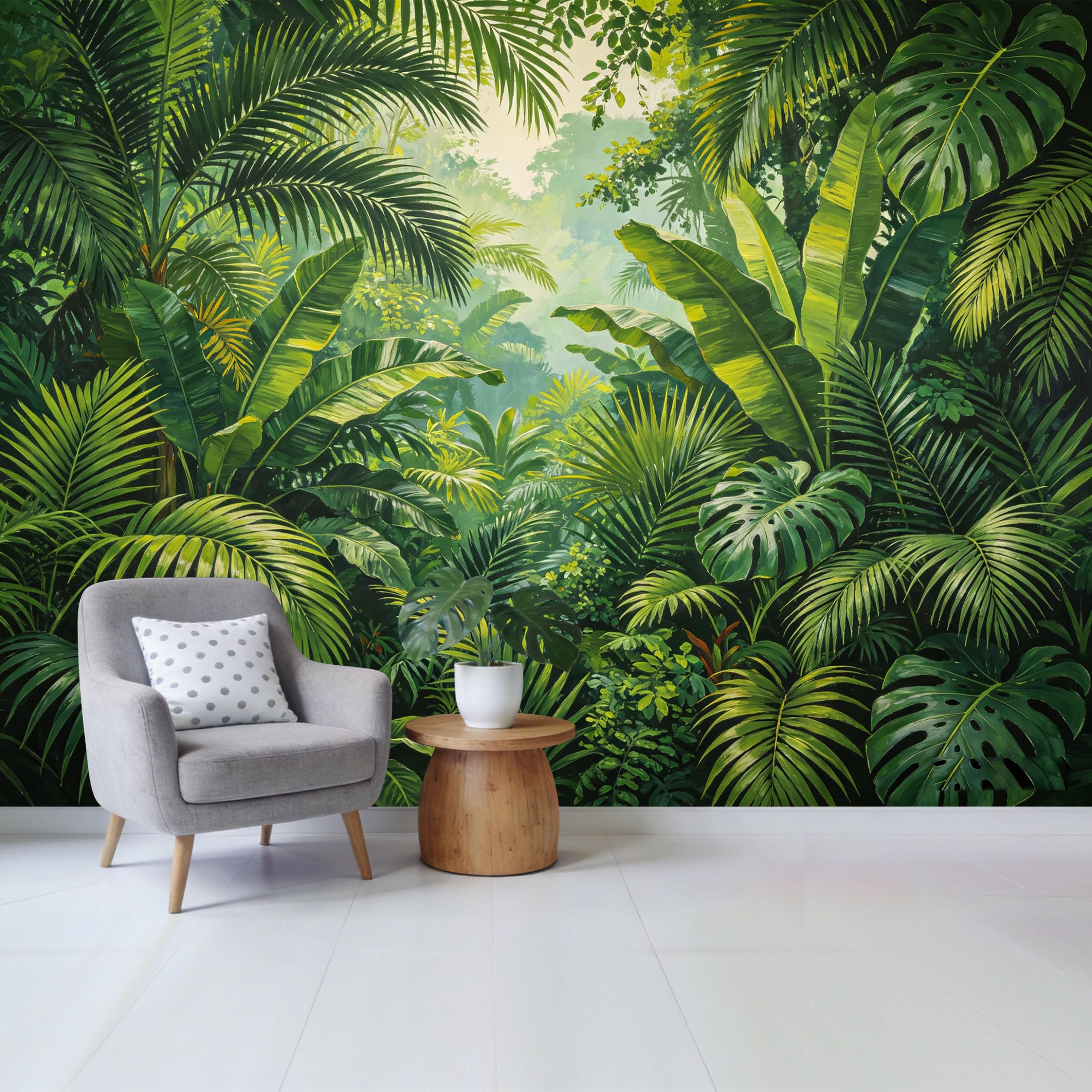 Qzlithotic Yq2605250719 Custom Size Wall Mural Tropical Jungle Botanical Forest Lush Palm Leaves Verdant Foliage Oil Painting Selfadhesive Wall Fabric Removable Wallpaper For Home Office Decor