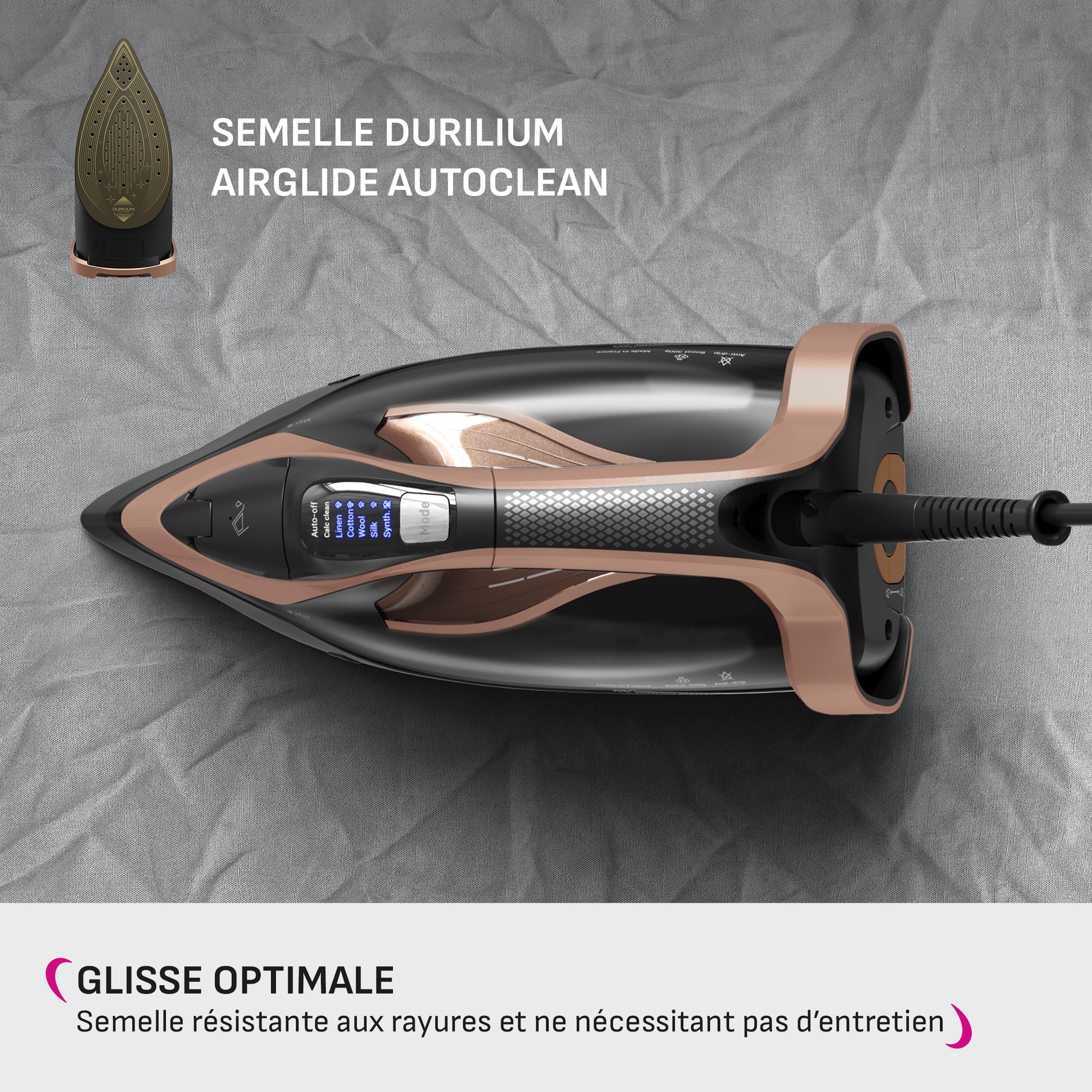 Calor Ultimate Power Pro Fer vapeur, Puissance d'une centrale vapeur, 3200 W, Débit vapeur continu 85 g/min, Fonction pressing 300 g/min, Fabriqué en France, FV9E50C0
