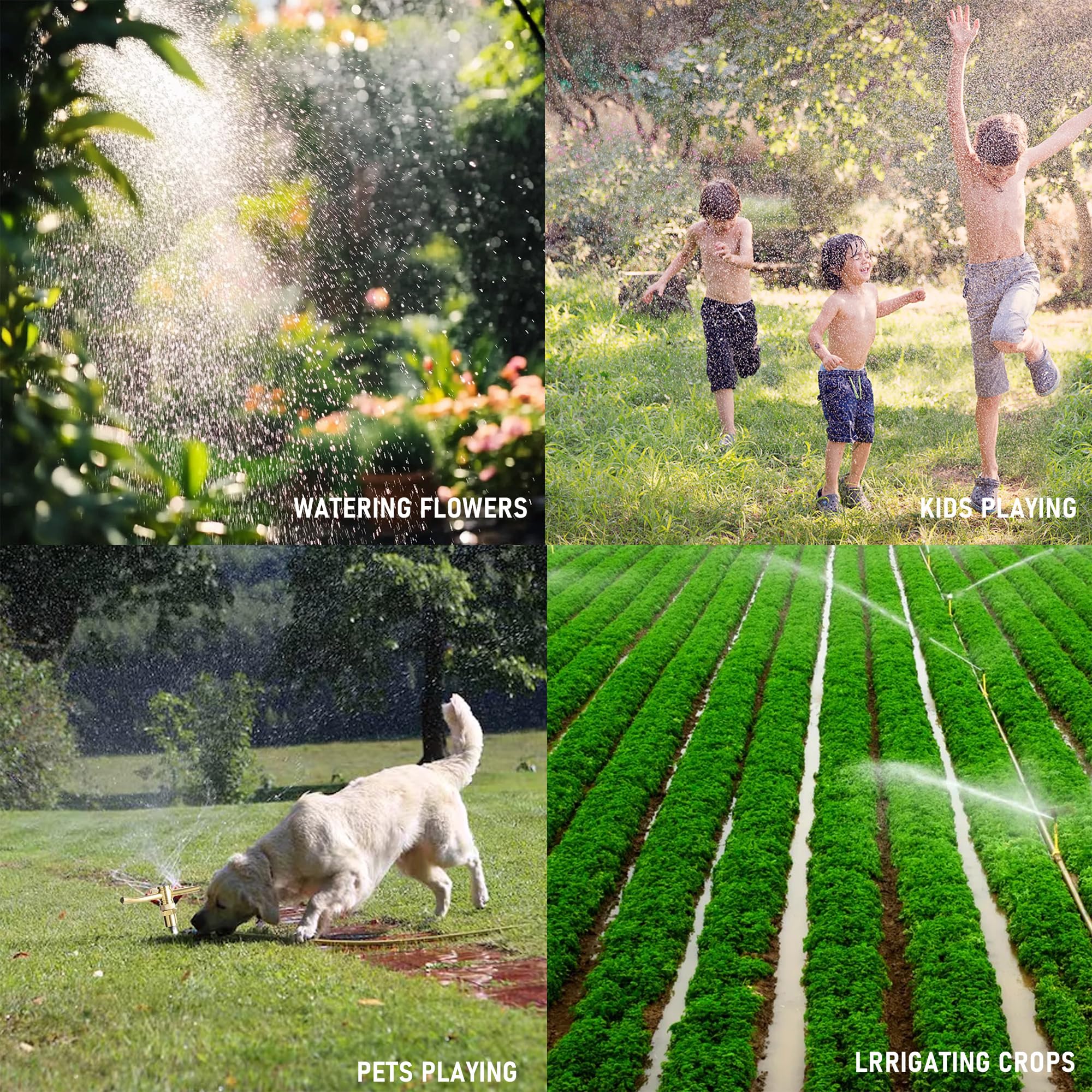 Hourleey Irrigatore da giardino a 3 bracci, confezione da 2 irrigatori per prato con base telescopica regolabile, rotazione di 360 gradi per una copertura di grandi aree, sistema di irrigazione del