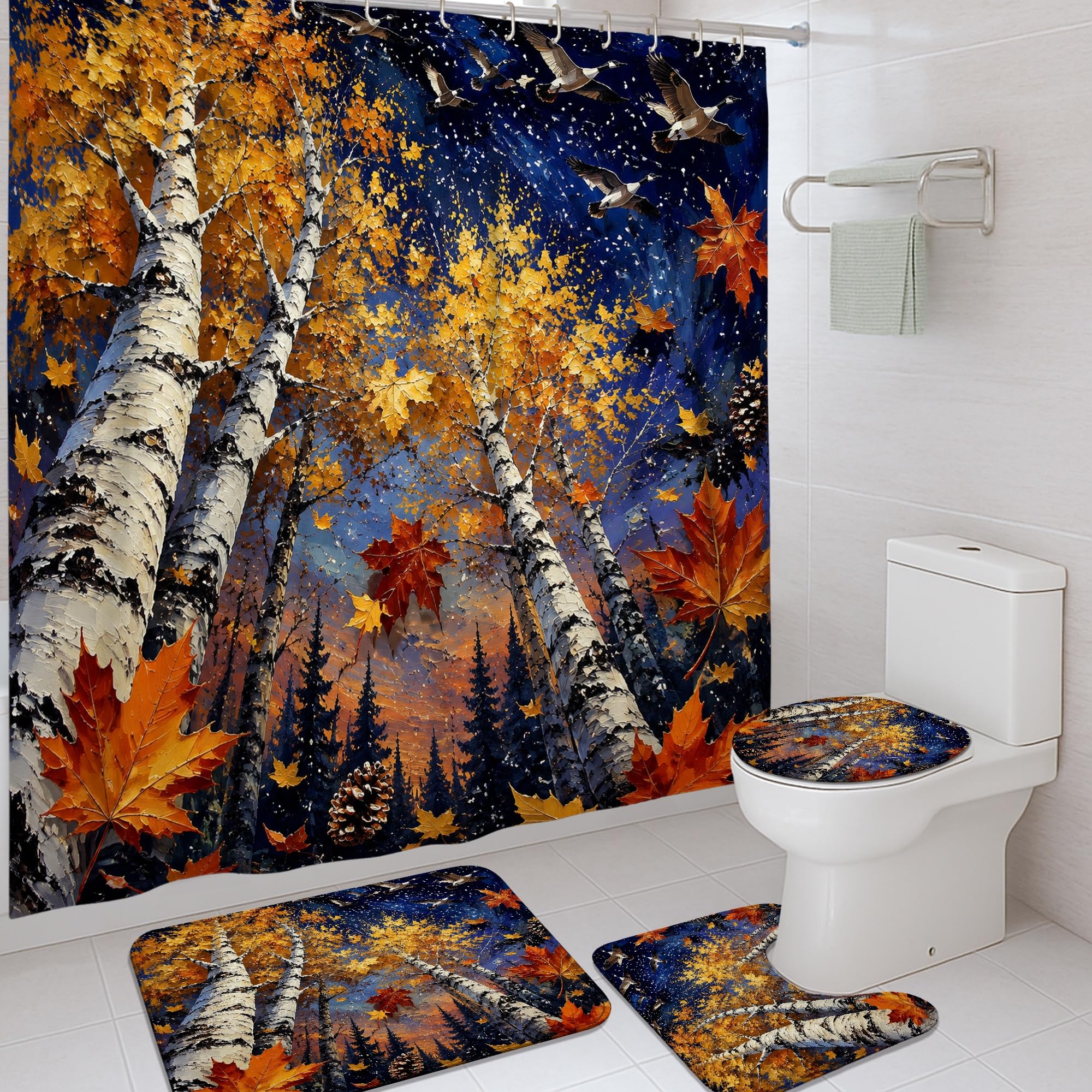 Rideau de douche bouleau pour une ambiance de forêt rustique