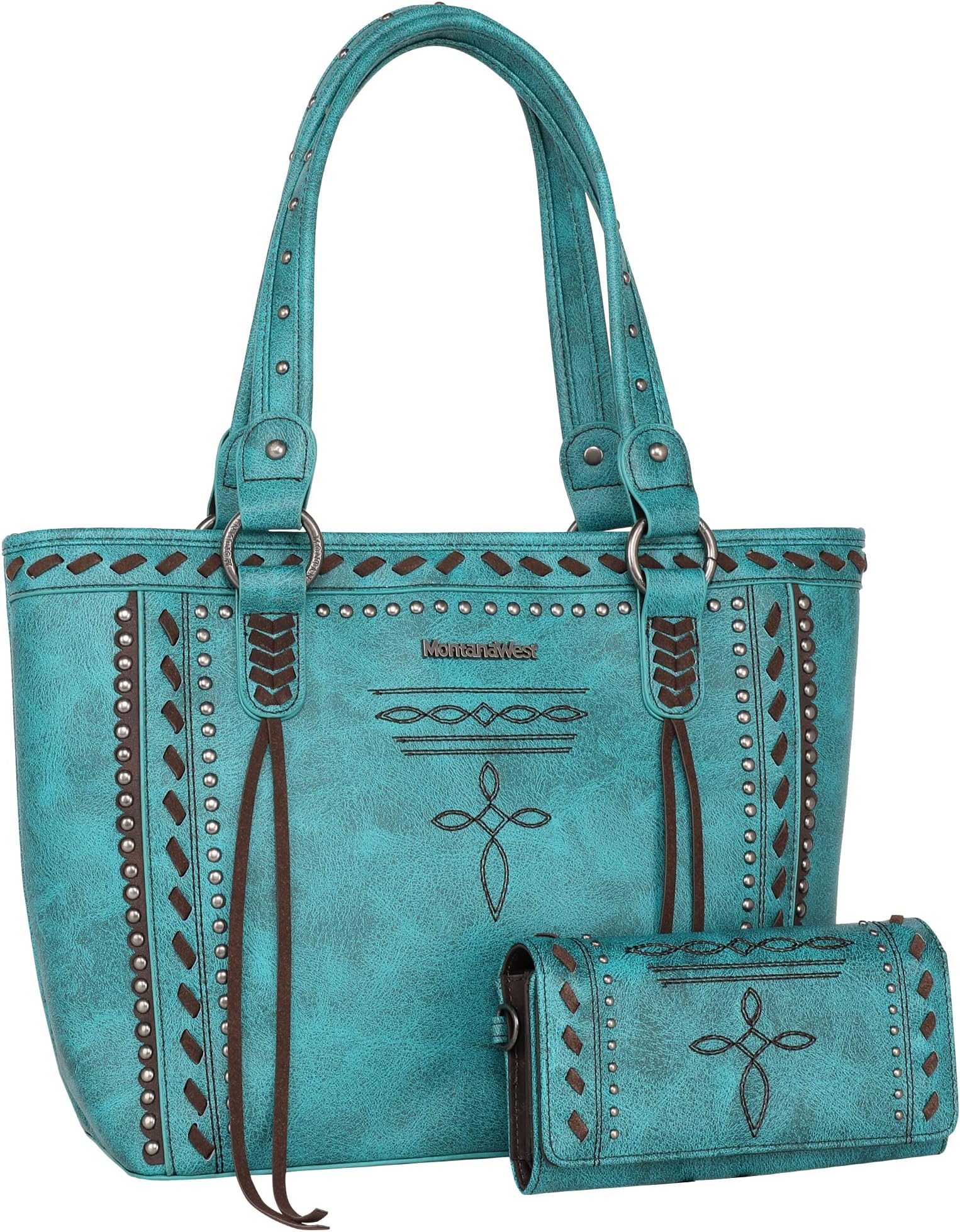 Spiritual Collection Western Tote Bag for Women Vegan Leather Shoulder Handbag with Wallet