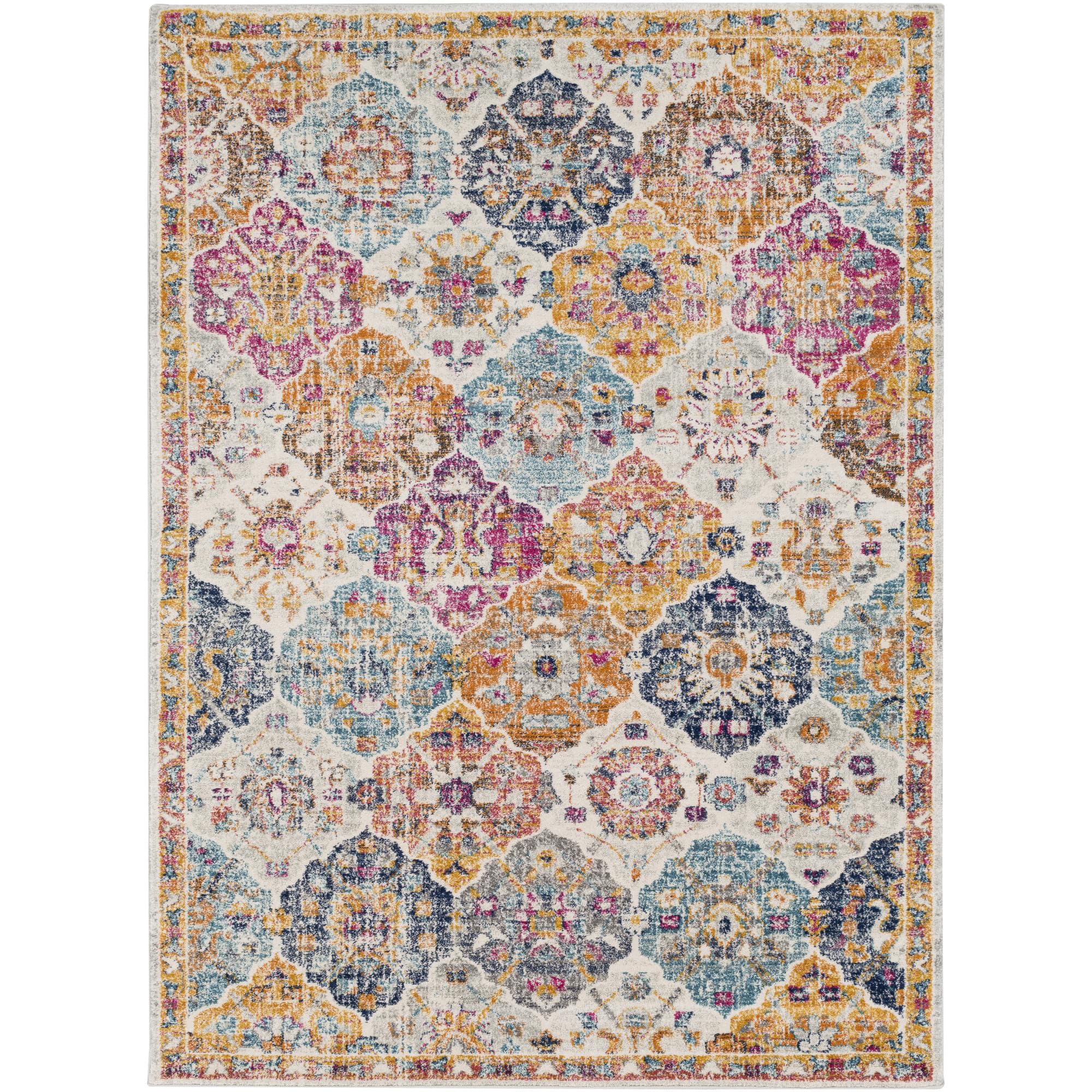 Livabliss INES Tradizionale Vintage Rectangle Tappeto | Senape, Arancione bruciato, Blu navy | 120x170cm | Soggiorno e Camera da Letto | Tessuto a Macchina Polipropilene