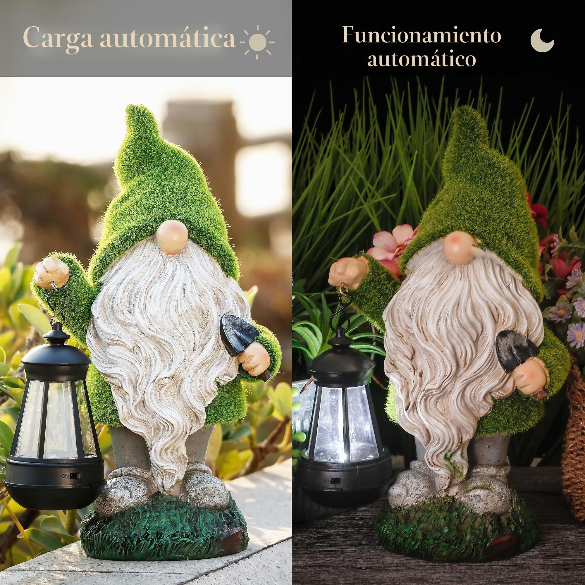 TERESA'S COLLECTIONS Adornos Jardin Exterior,Decoración de Duendes Resina | con Luces Solares para Jardín, Esculturas y Estatuas Verdes para Patio Delantero y Césped, Regalo para Mamá, 31CM